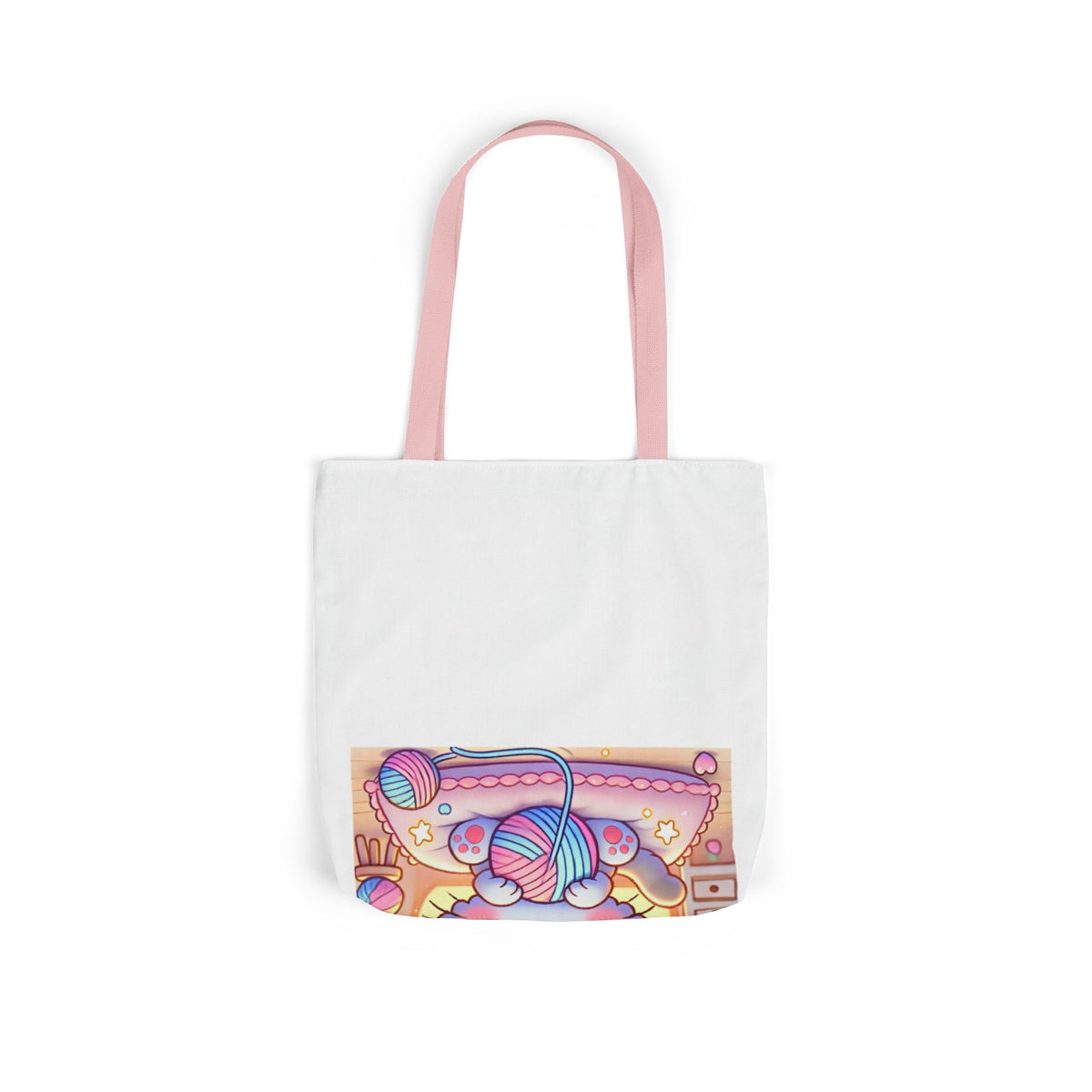 Cozy Kawaii Knitting Cat Pastel Yarn Canvas Tote Bag