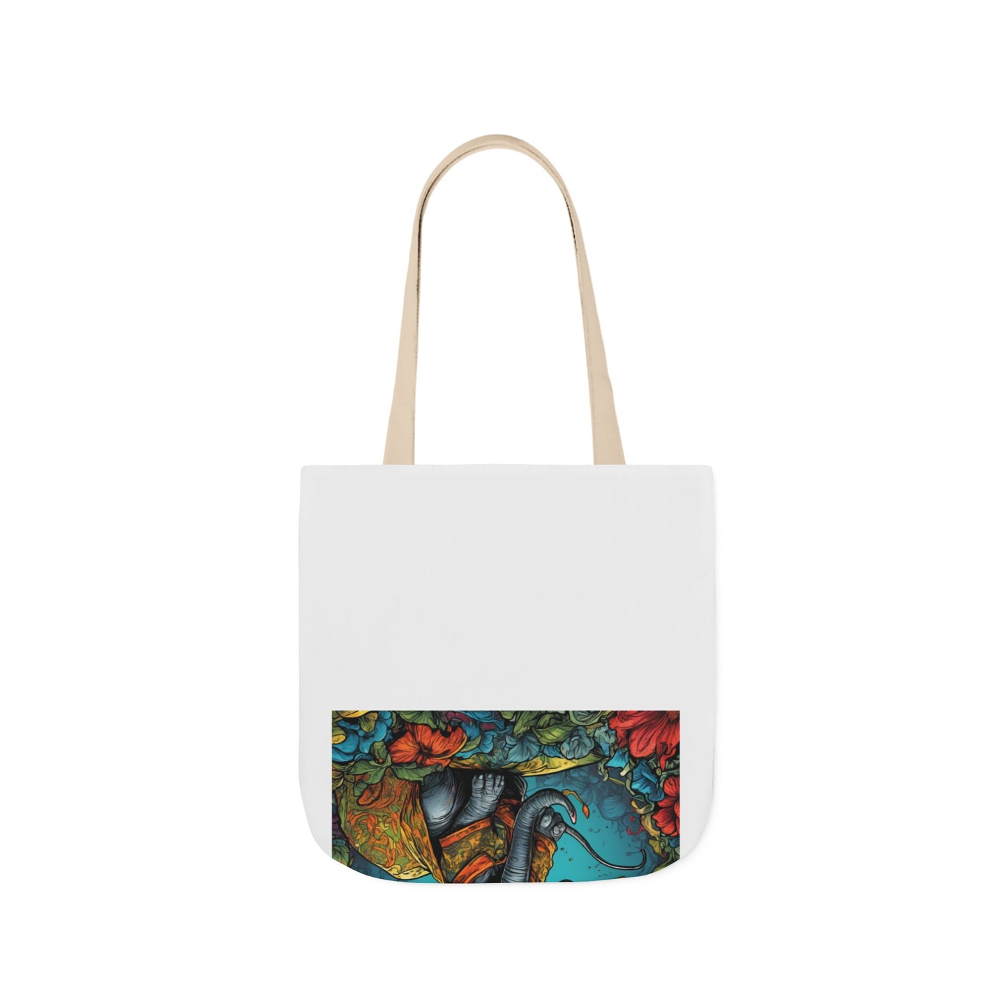 Colorful Storybook Elephant Floral Canvas Tote Bag