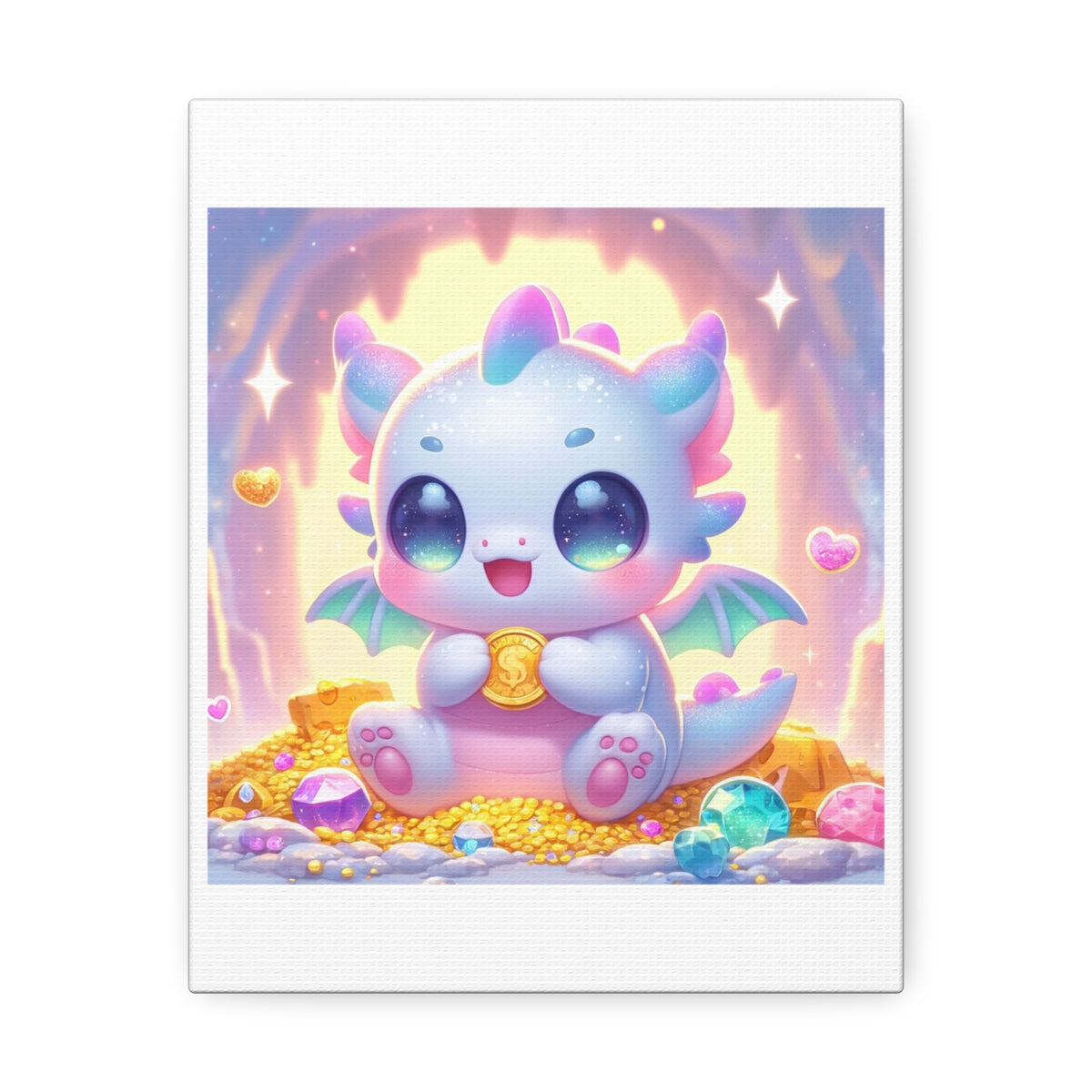 Pastel Treasure Dragon Kawaii Fantasy Canvas Wall Art