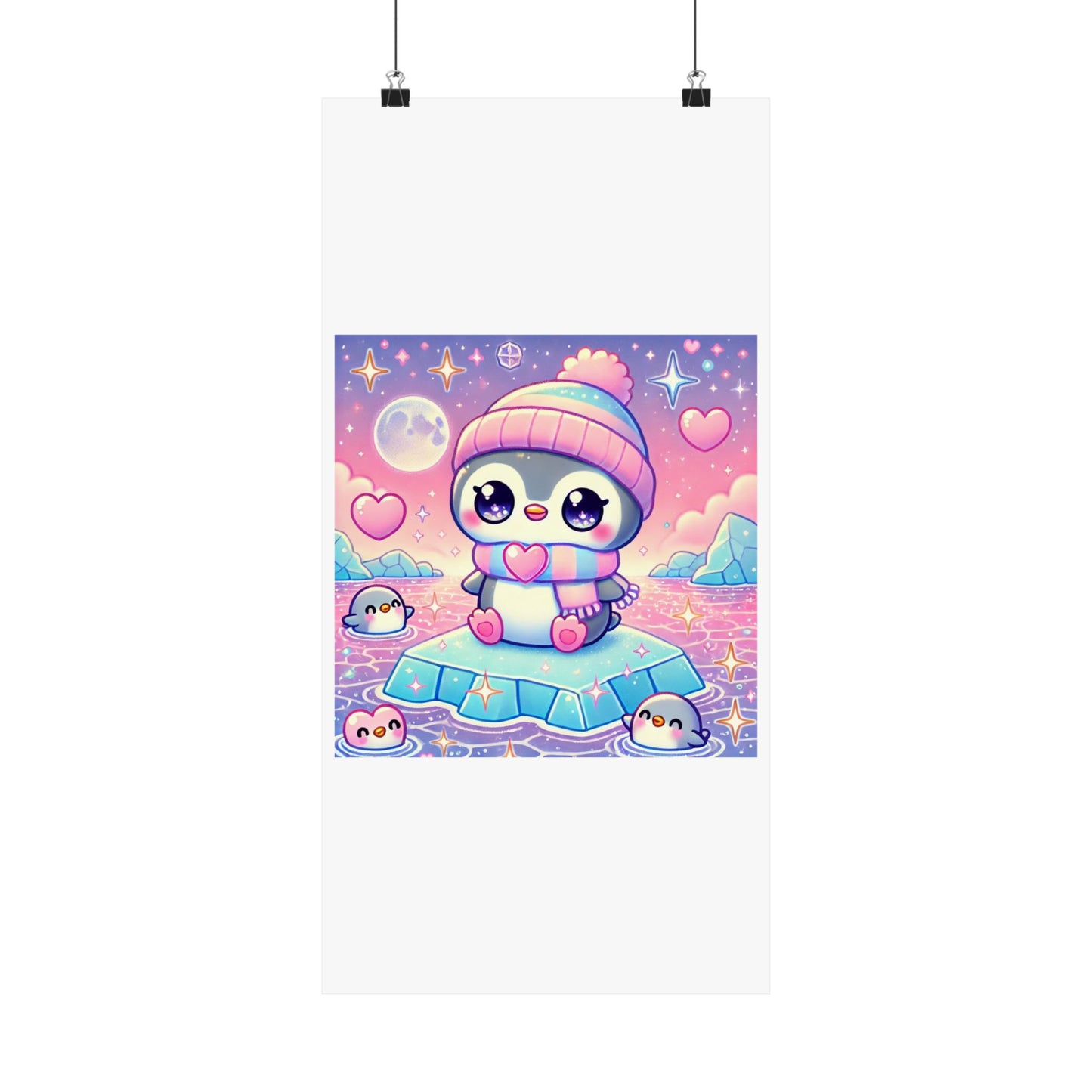 Cute Winter Penguin Ice Floe Kawaii Art Poster