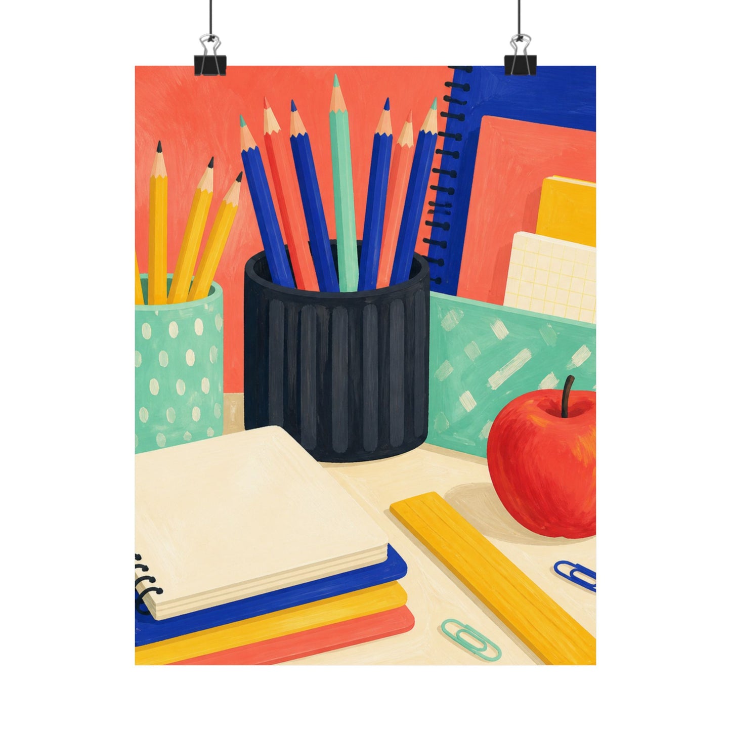 Colorful Teacher Desk Supplies Art Poster