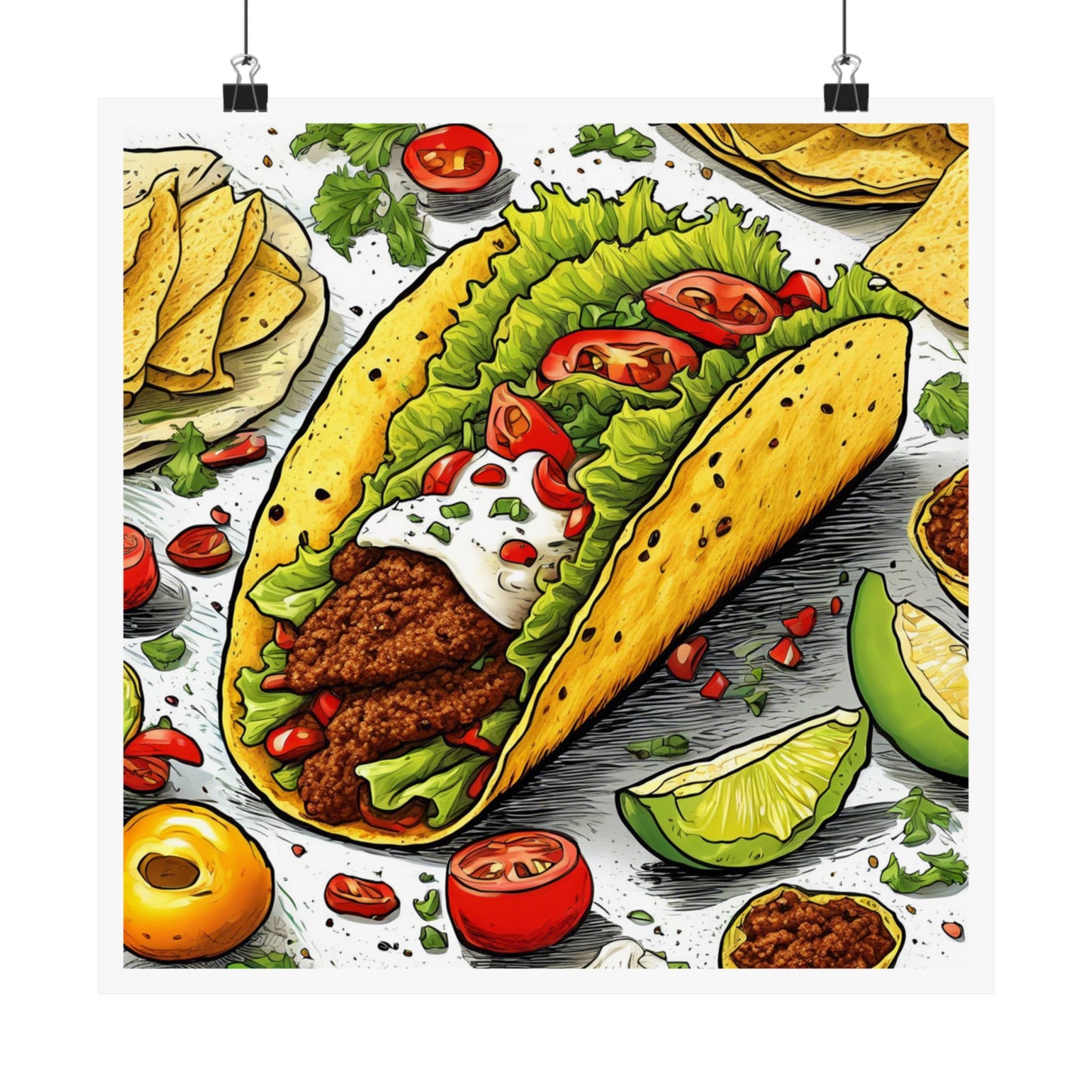 Bold Taco Illustration Foodie Gift Art Poster