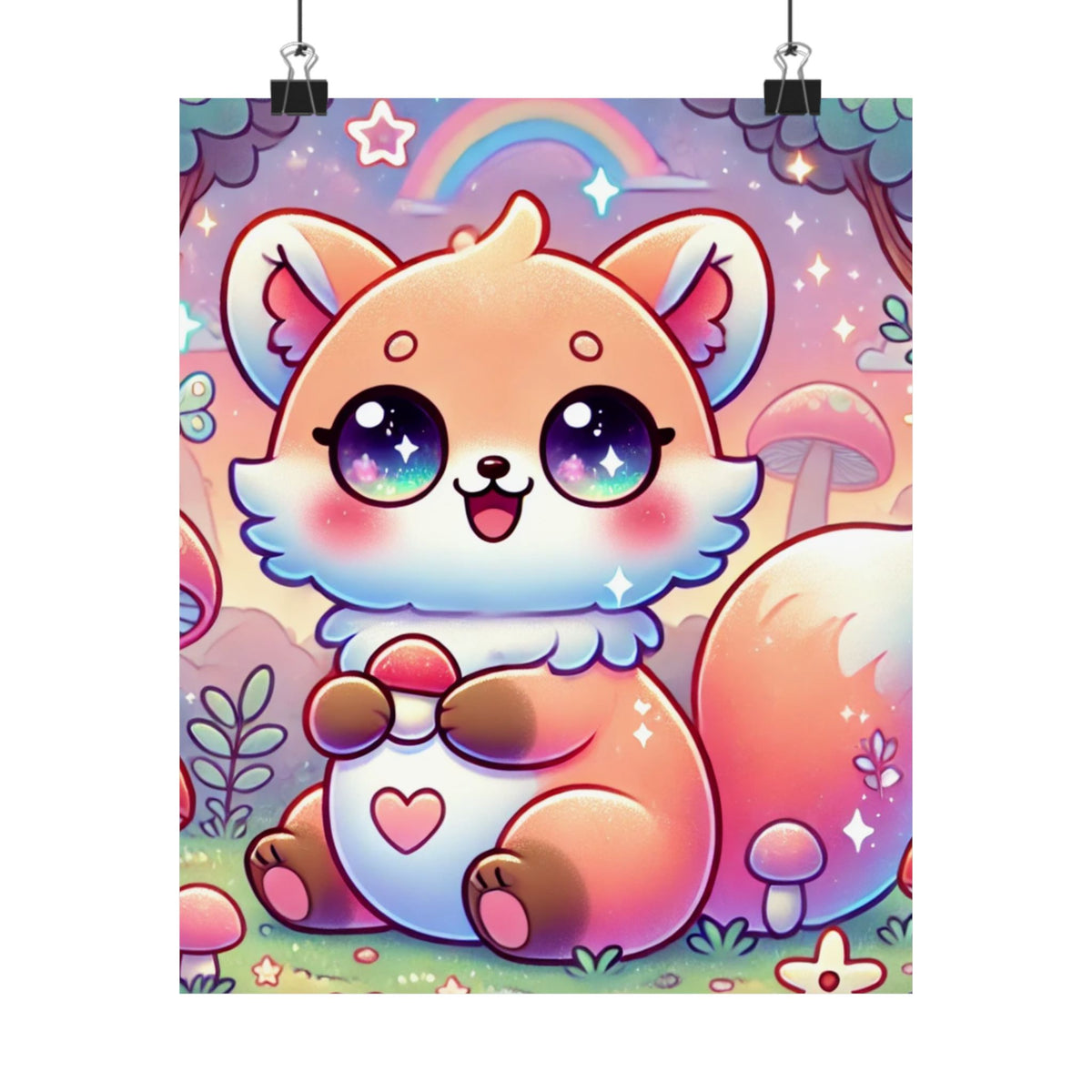 Pastel Woodland Fox Mushroom Kawaii Wall Art Poster