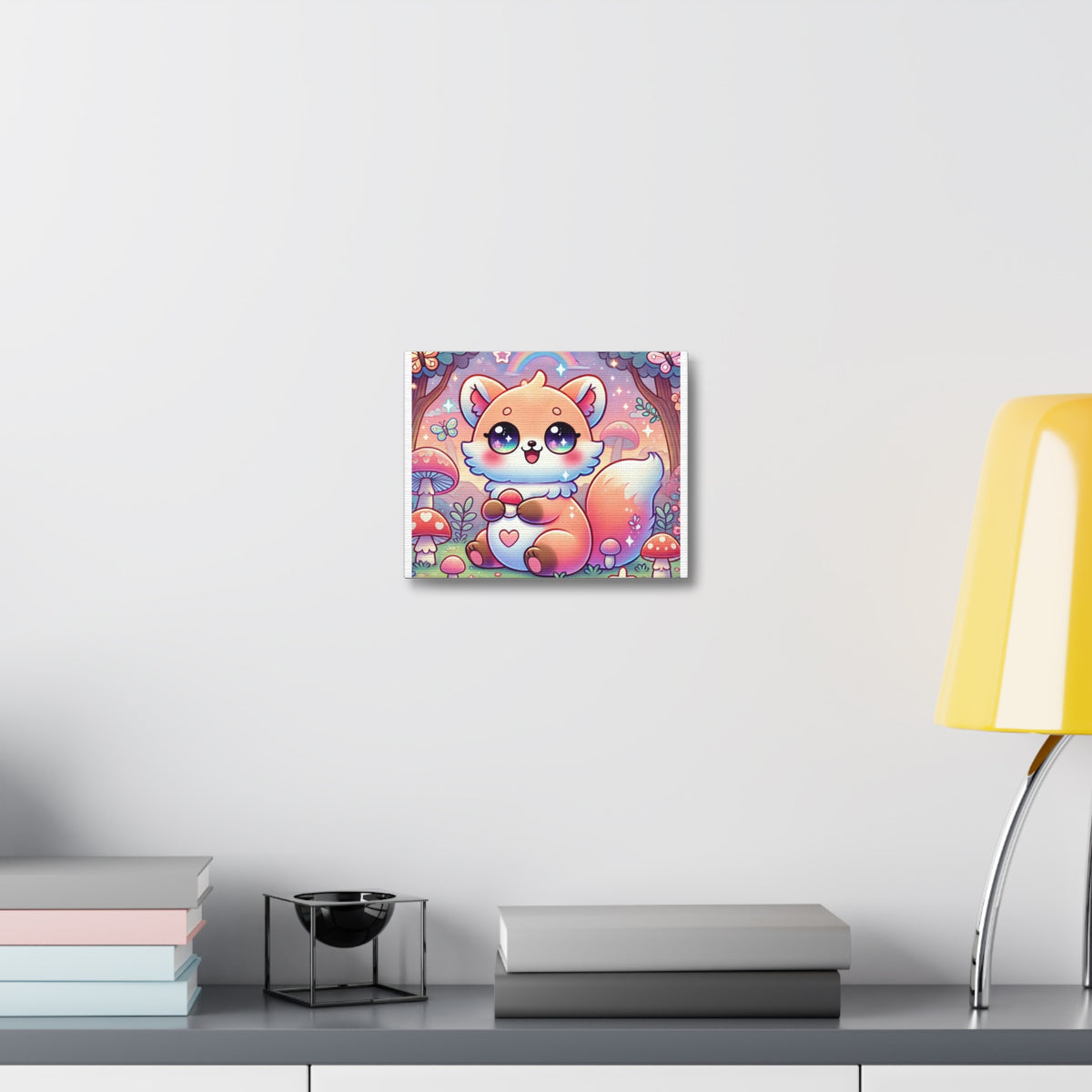 Pastel Woodland Fox Mushroom Kawaii Canvas Wall Art