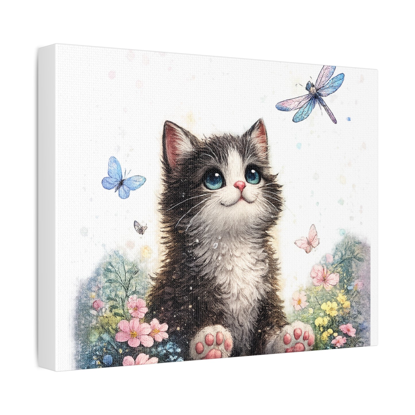Whimsical Kitten Butterfly Garden Canvas Art