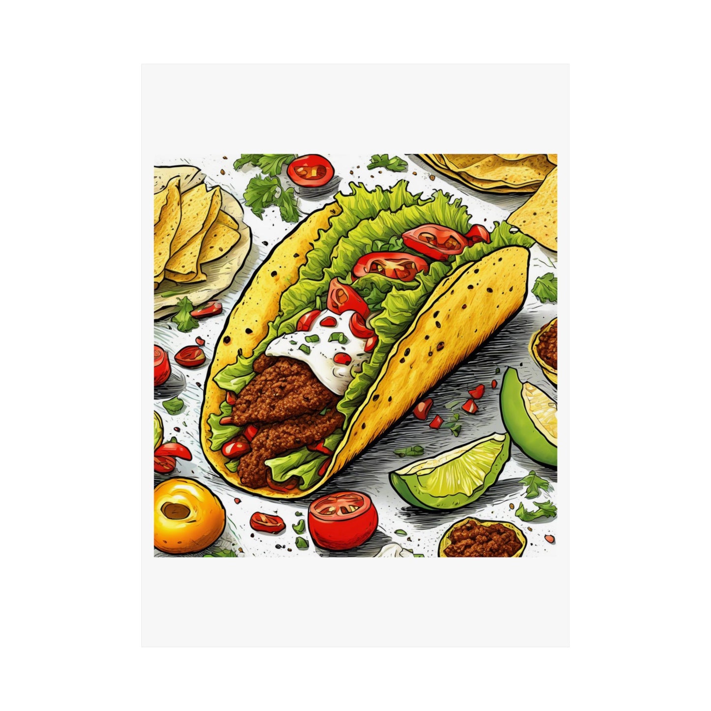 Bold Taco Illustration Foodie Gift Art Poster