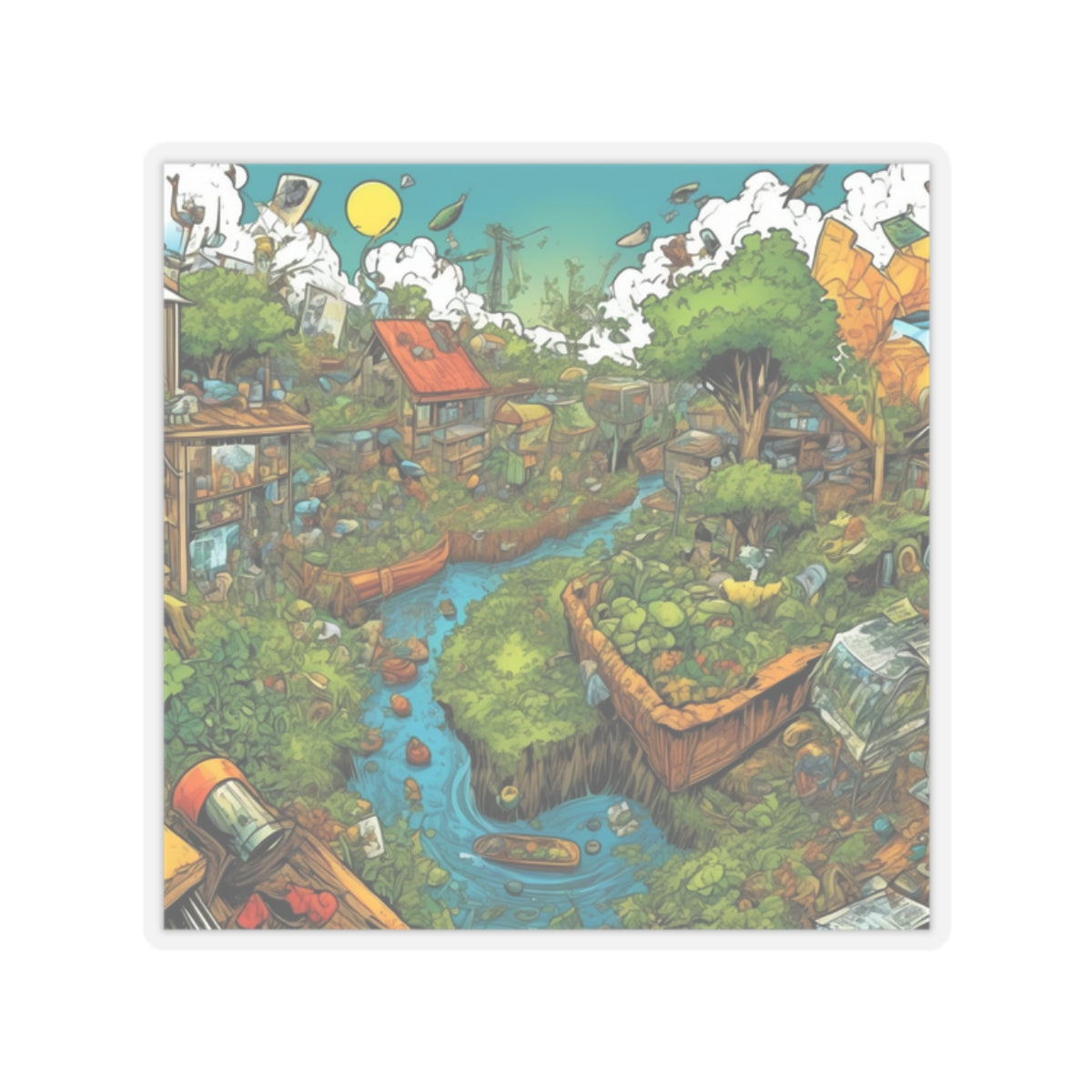 Whimsical Garden Stream Nature Gift Art Sticker
