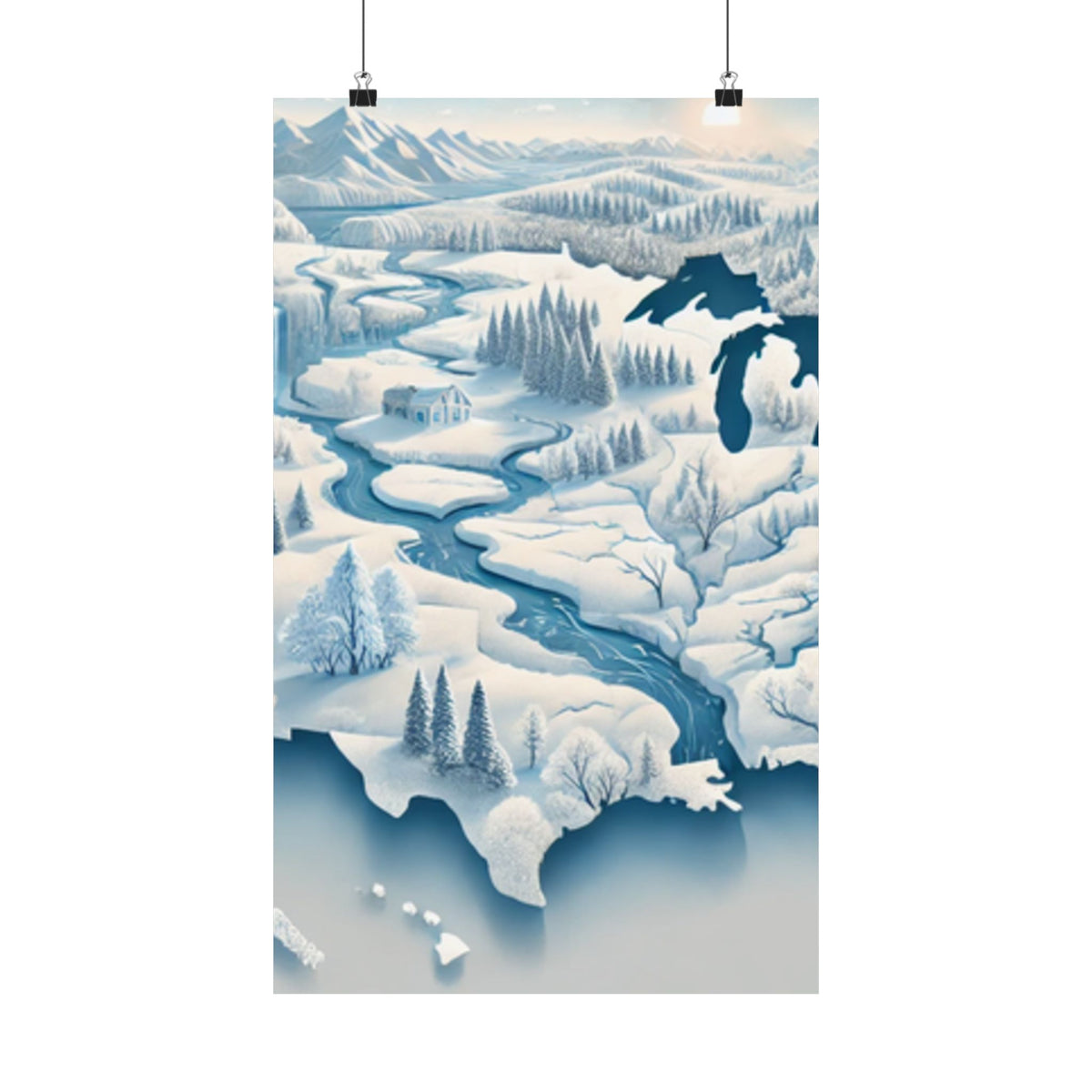 Winter USA Dreamscape Snowy Map Poster Wall Art Decor