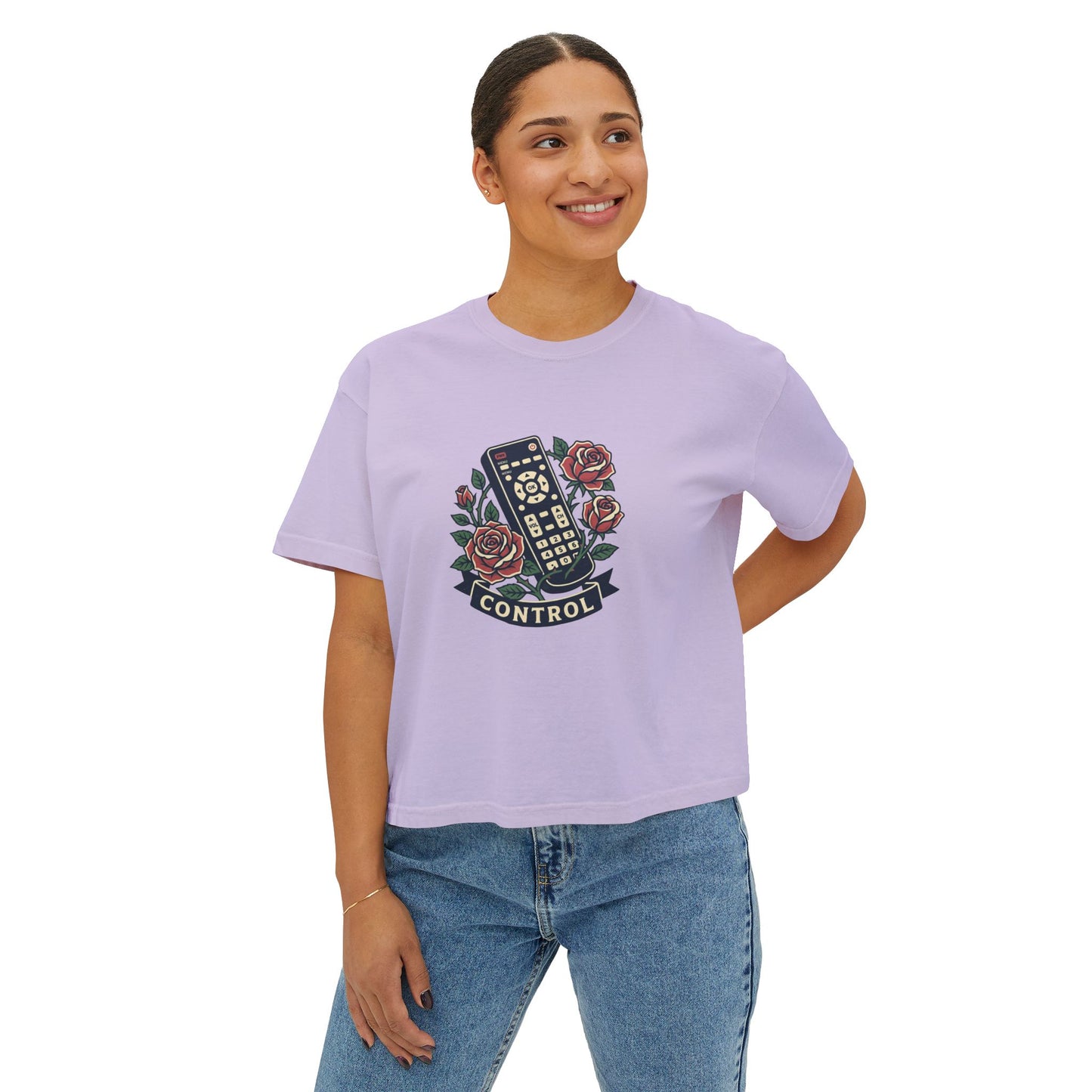 TV Remote with Roses Control Tee | Retro Remote, Floral Graphic Shirt T T-Shirt Women's Ladies Flowers Binge Watcher Gift