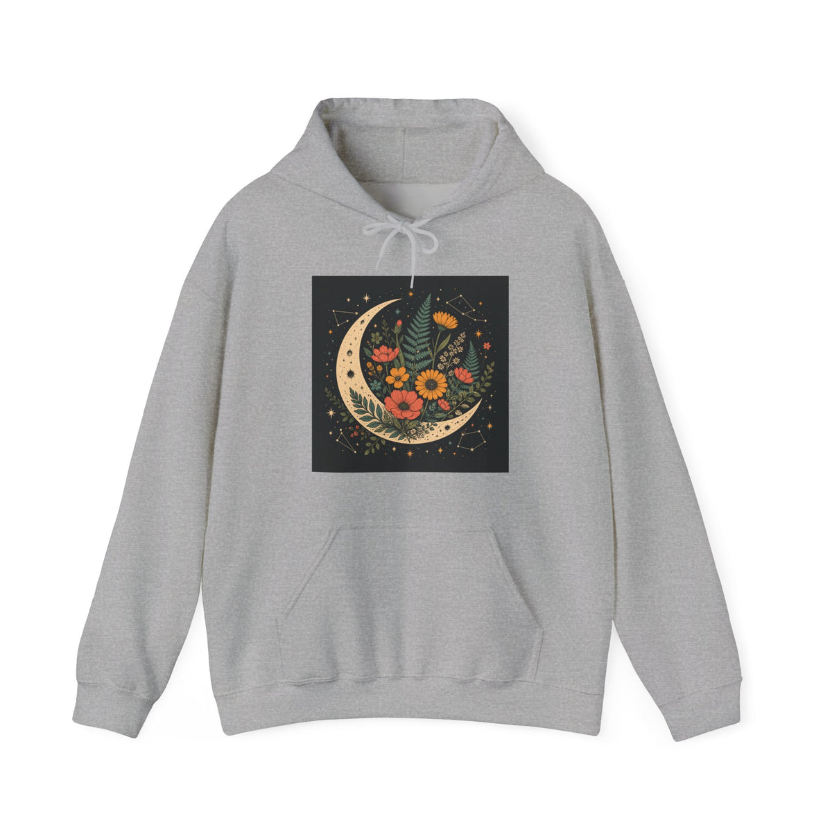 Celestial Wildflower Crescent Moon Botanical Hoodie