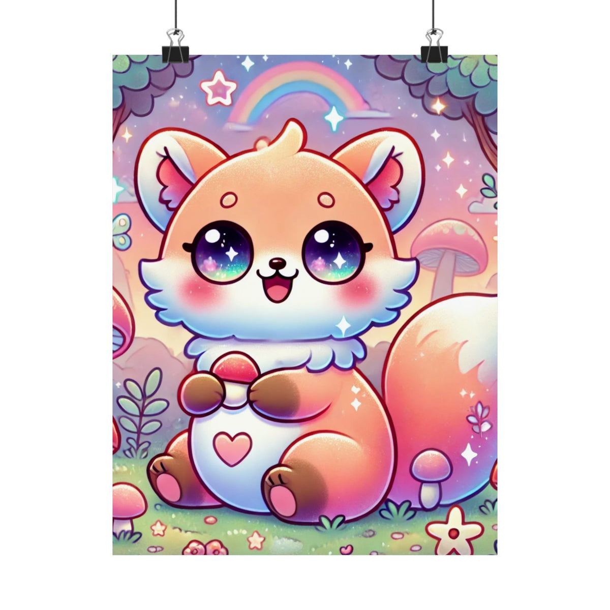 Pastel Woodland Fox Mushroom Kawaii Wall Art Poster