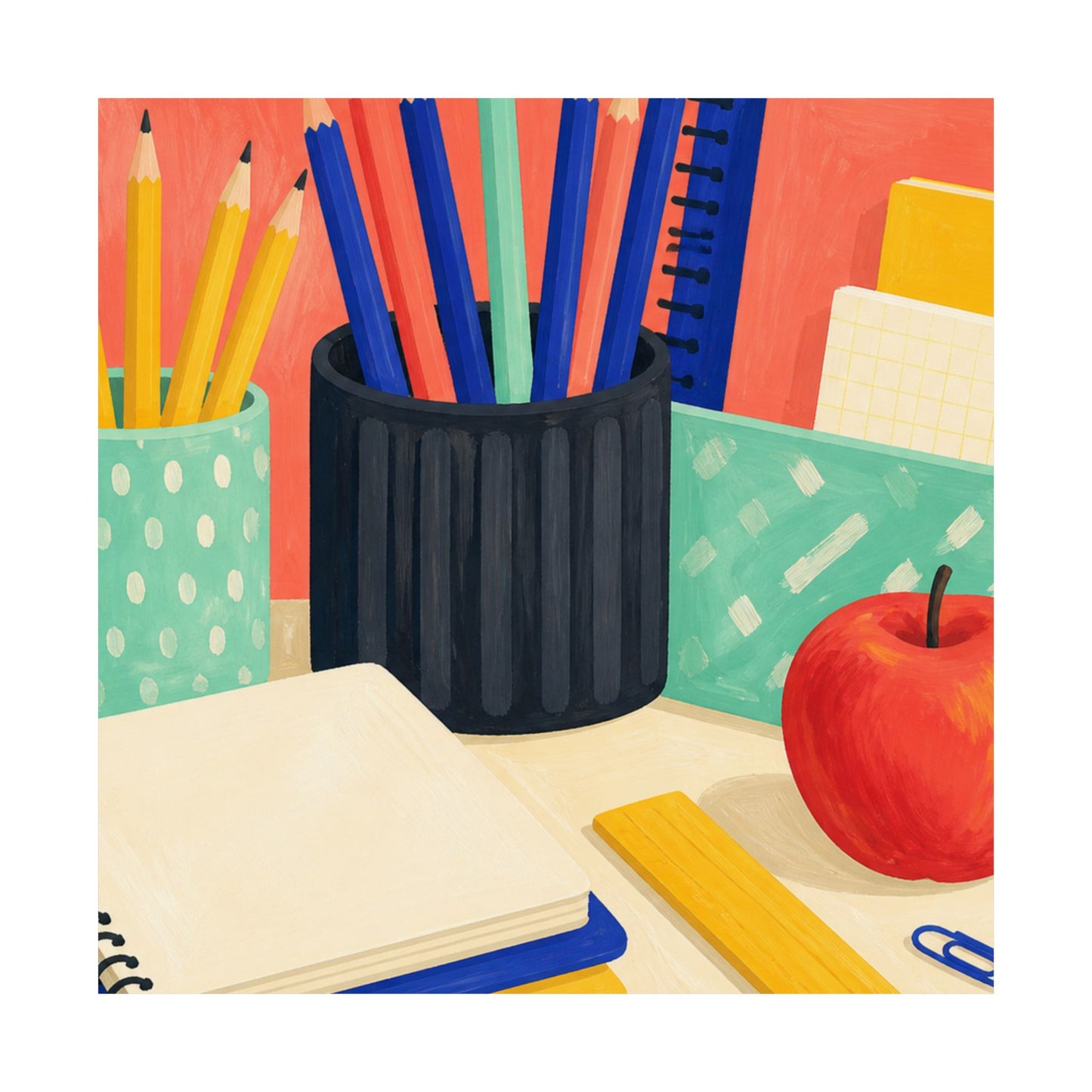 Colorful Teacher Desk Supplies Art Poster