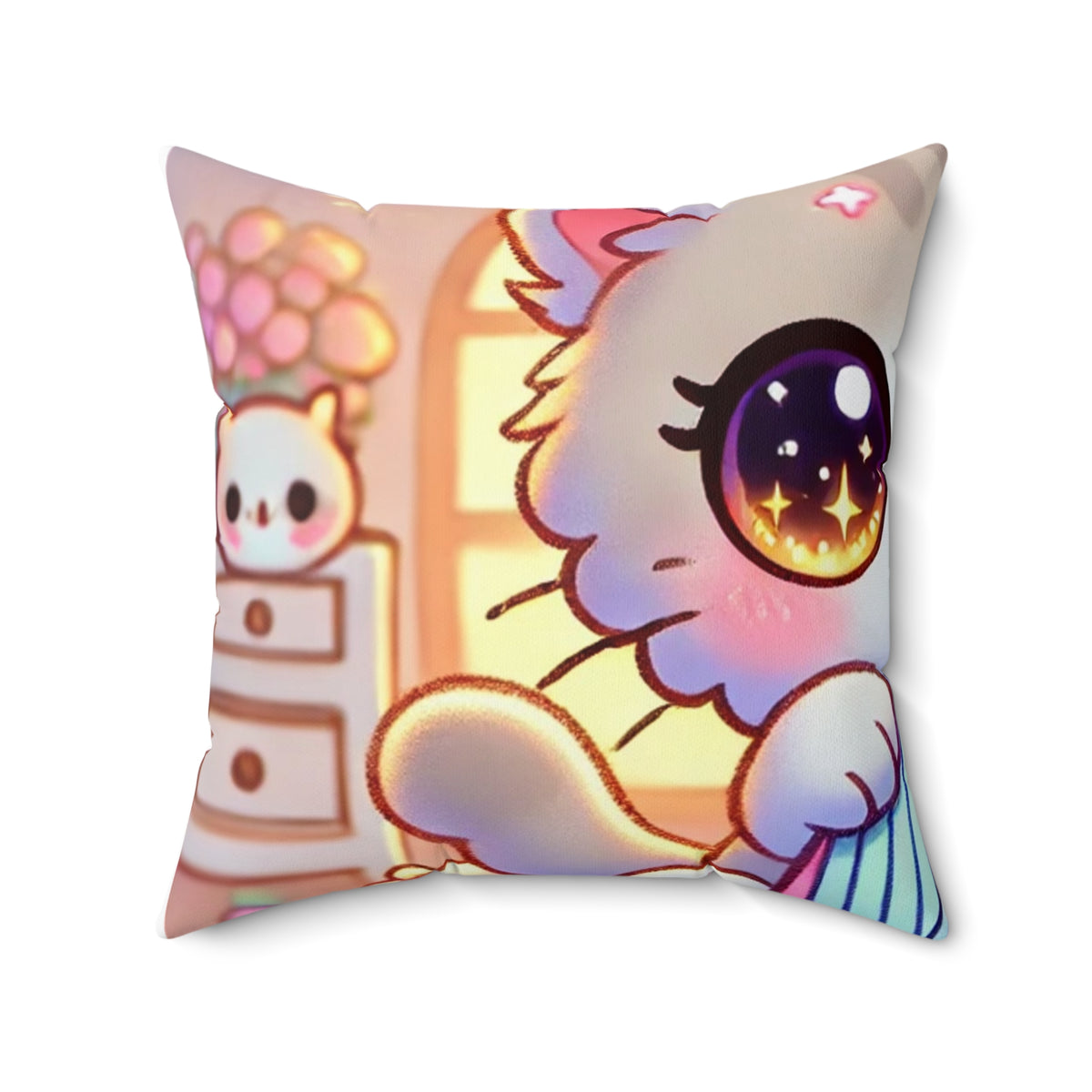 Cozy Kawaii Knitting Cat Pastel Yarn Decorative Pillow