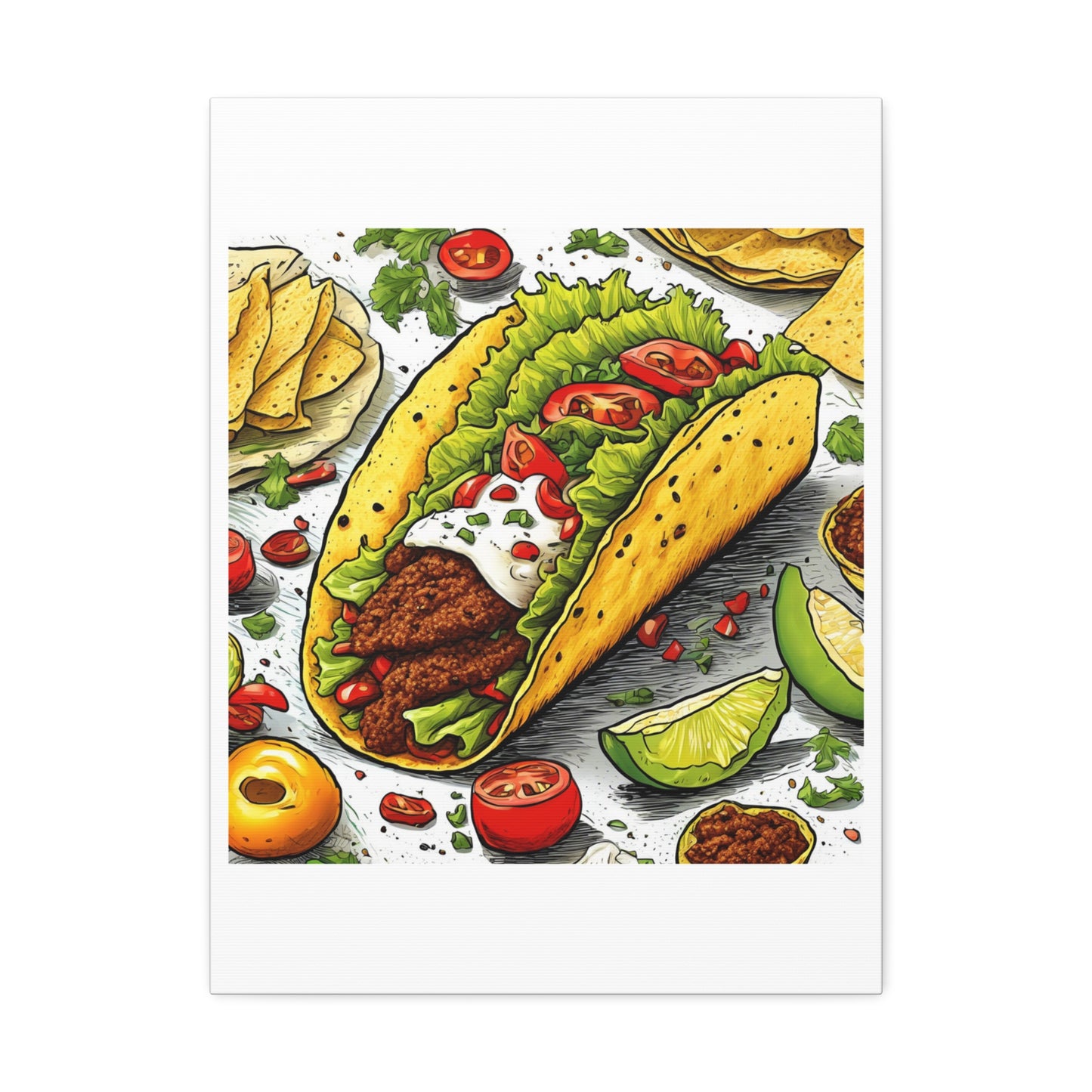 Bold Taco Illustration Foodie Gift Art Canvas