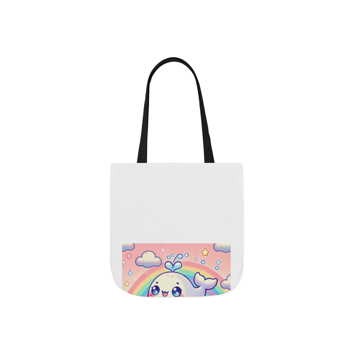 Kawaii Rainbow Whale Pastel Cloud Canvas Tote Bag