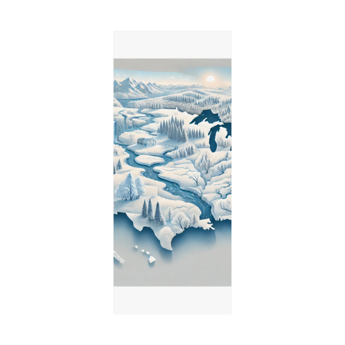 Winter USA Dreamscape Snowy Map Poster Wall Art Decor
