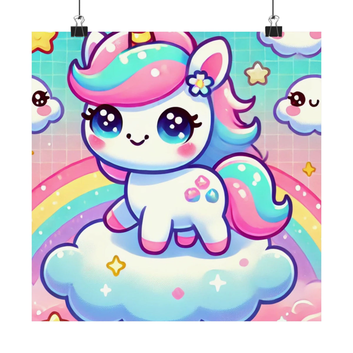Pastel Rainbow Unicorn Cloud Kawaii Wall Art Poster