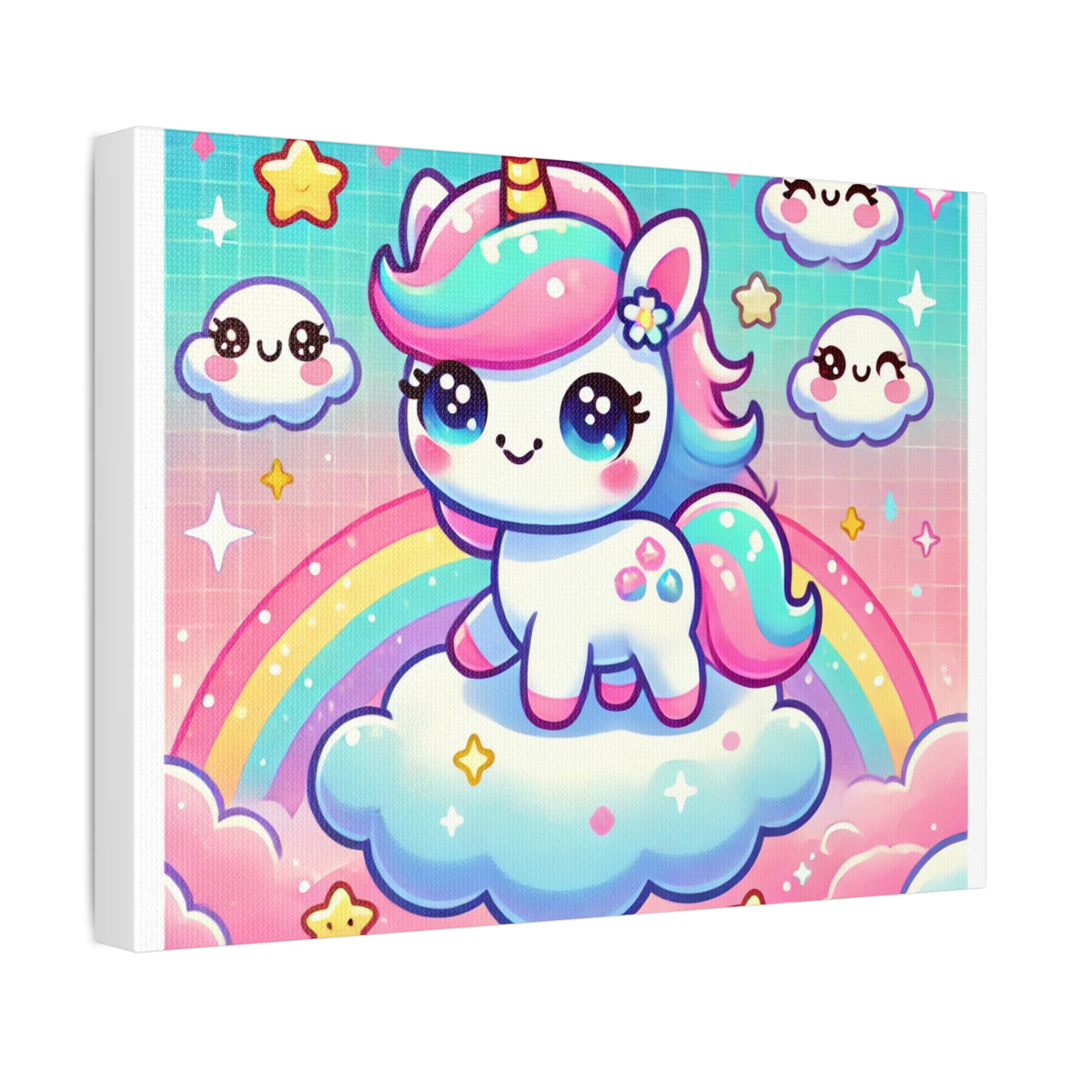 Pastel Rainbow Unicorn Cloud Kawaii Canvas Wall Art