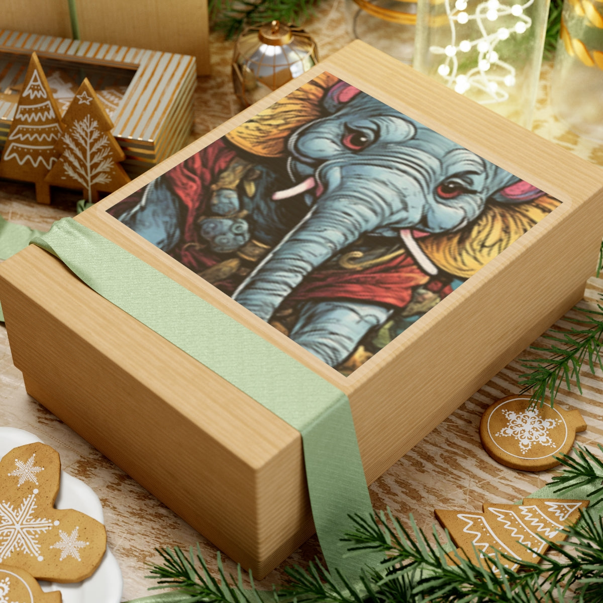 Colorful Elephant Garden Parade Cute Wildlife Animal Art Sticker