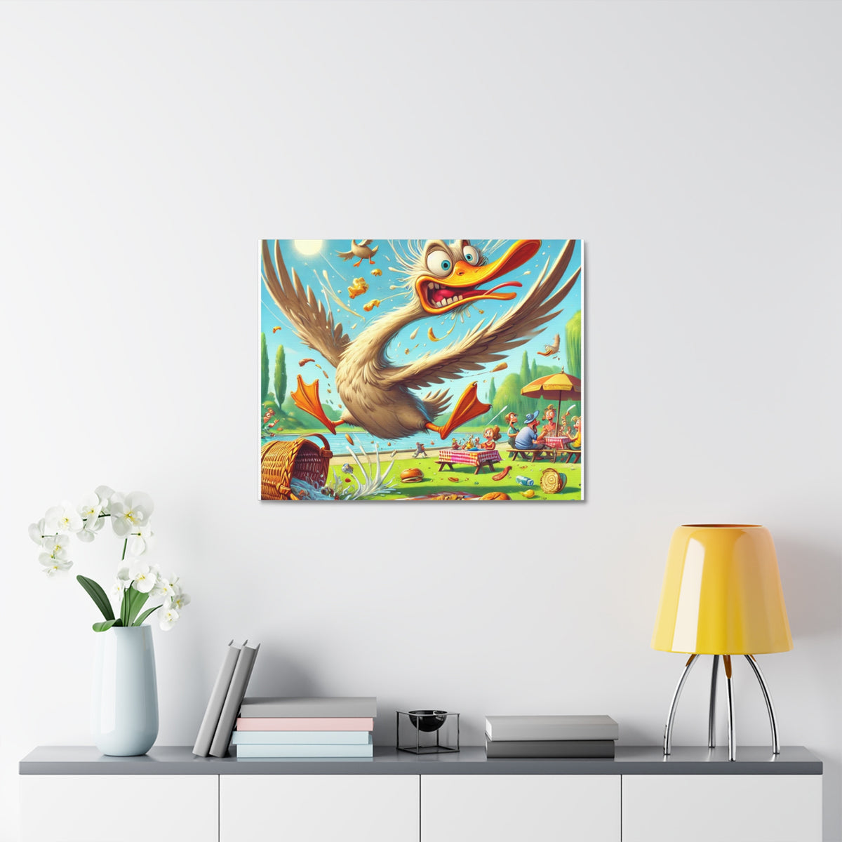 Chaotic Picnic Duck Funny Summer Canvas Wall Art