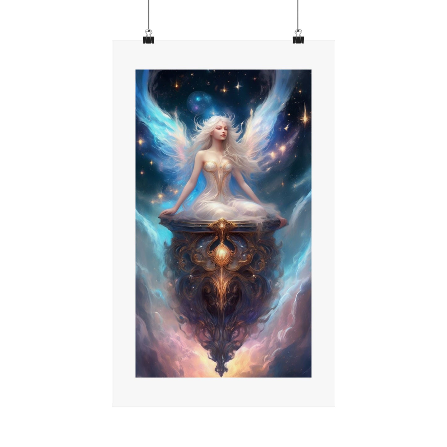 Celestial Winged Meditation Fantasy Portrait Poster