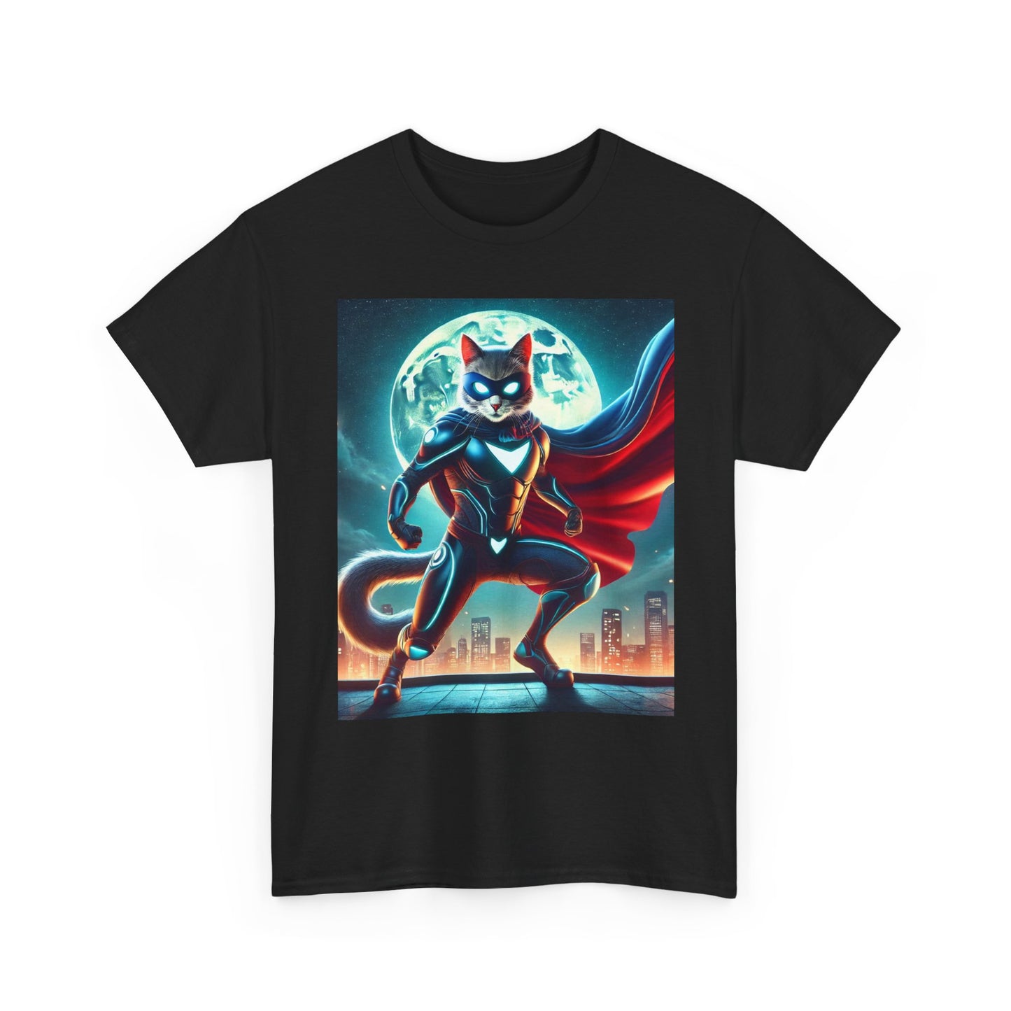 Superhero Cat T-Shirt Funny Graphic Tee with Cool Comic Style Design, Soft Cotton Casual Shirt Cat Lovers, Men, Women & Kids