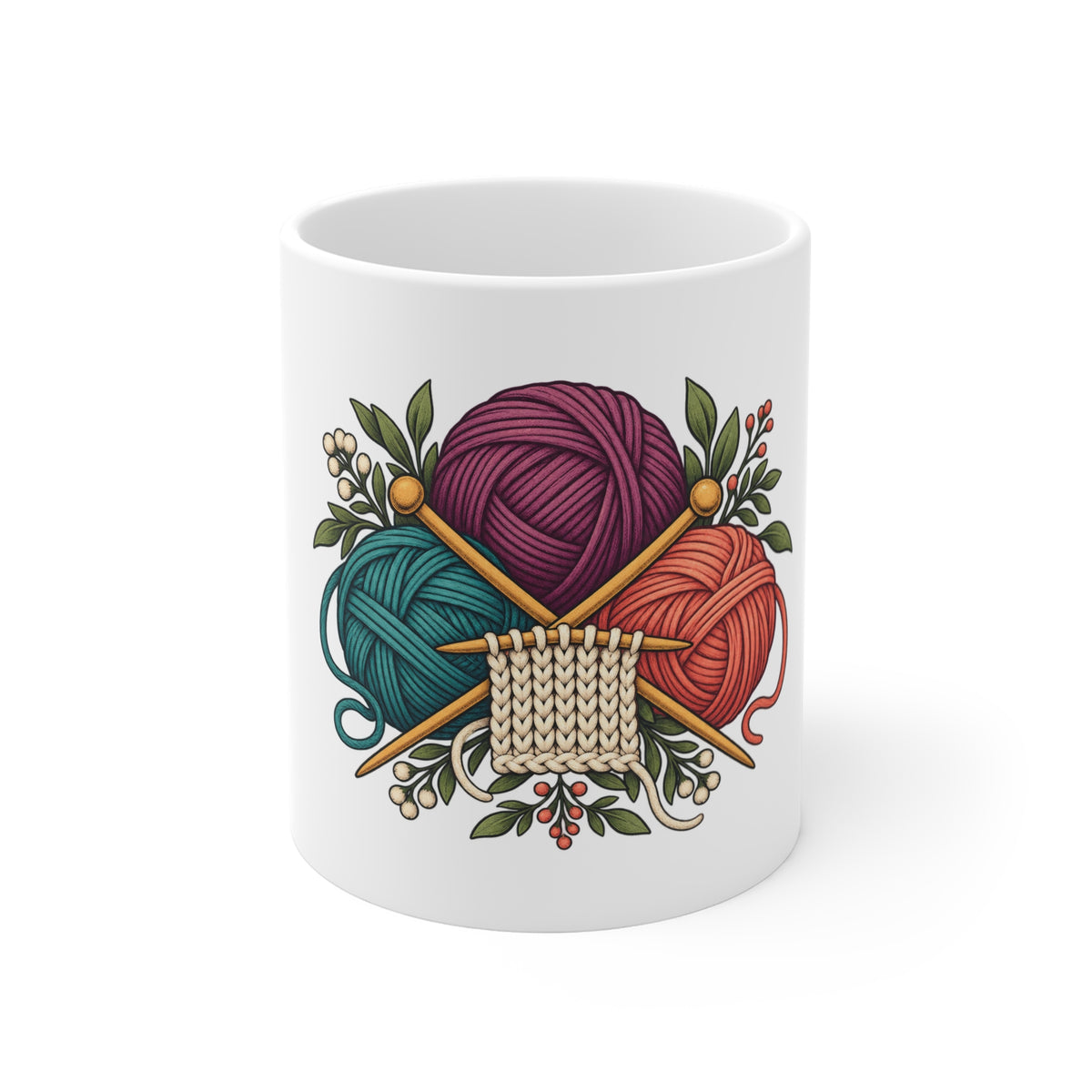 Retro Yarn and Knitting Botanical Art Mug