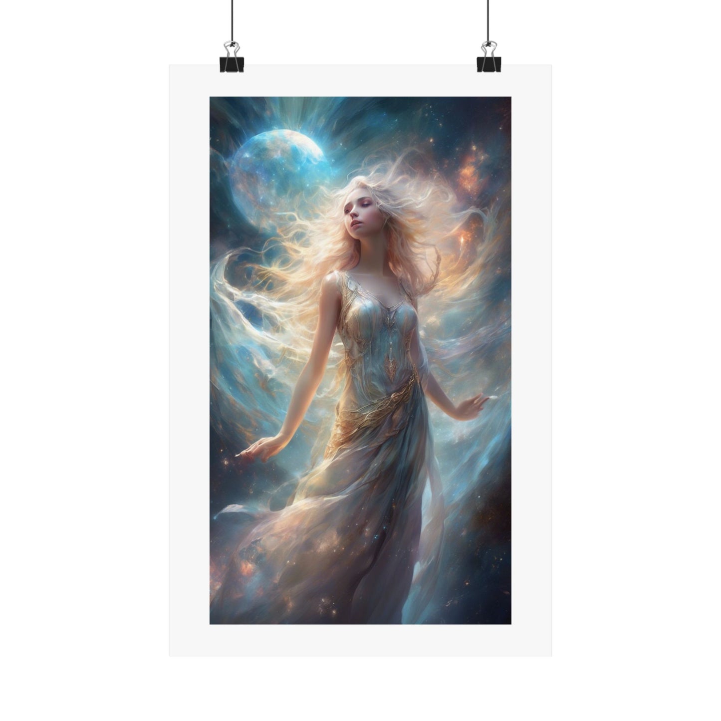 Moonlit Celestial Maiden Fantasy Portrait Poster