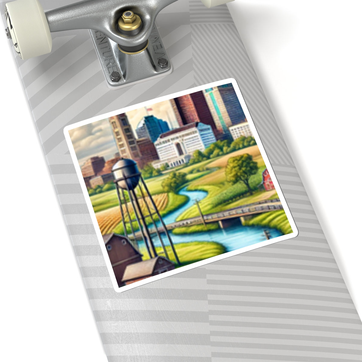 Rural River City Skyline Hometown Landscape Sticker