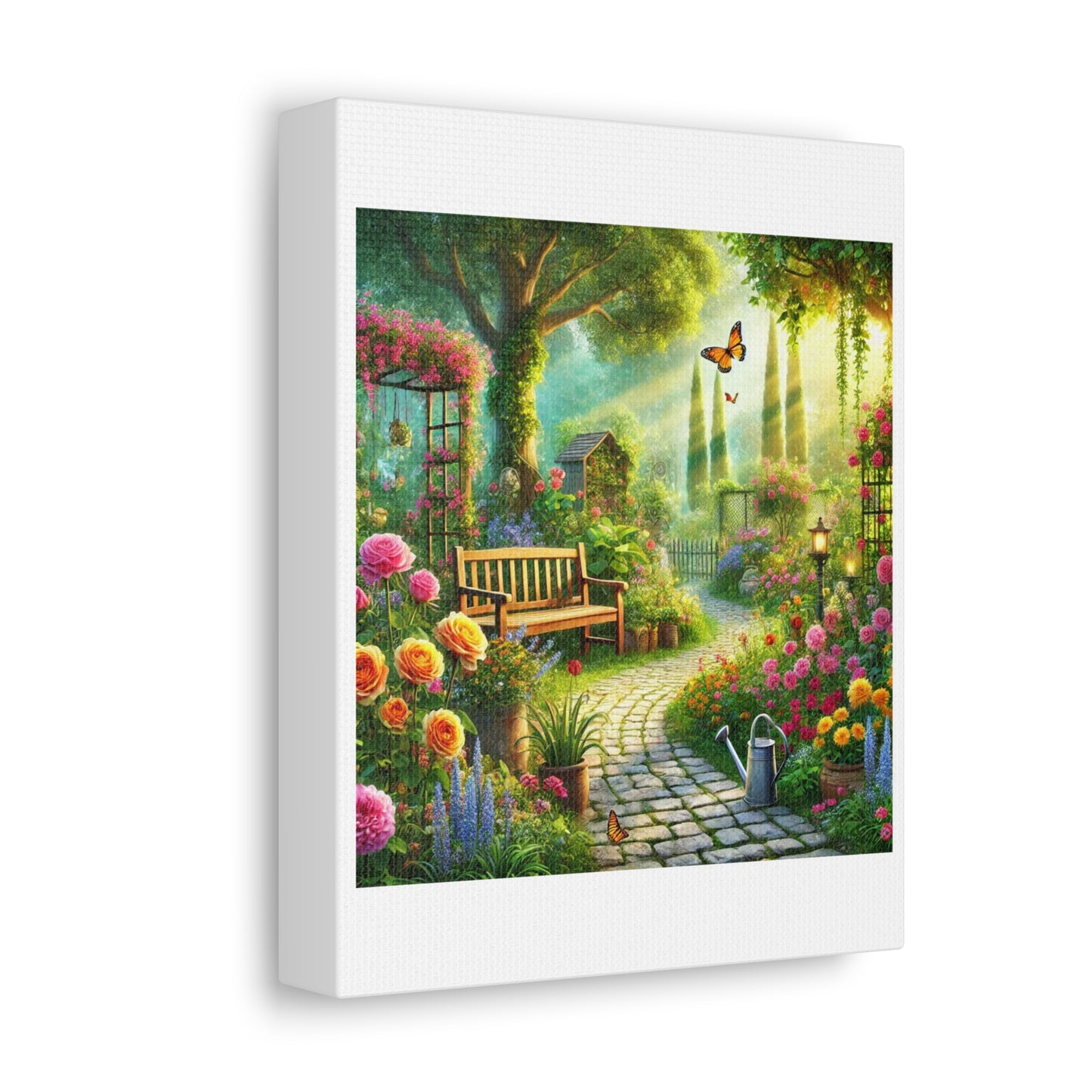 Sunlit Spring Flower Garden Bench Canvas