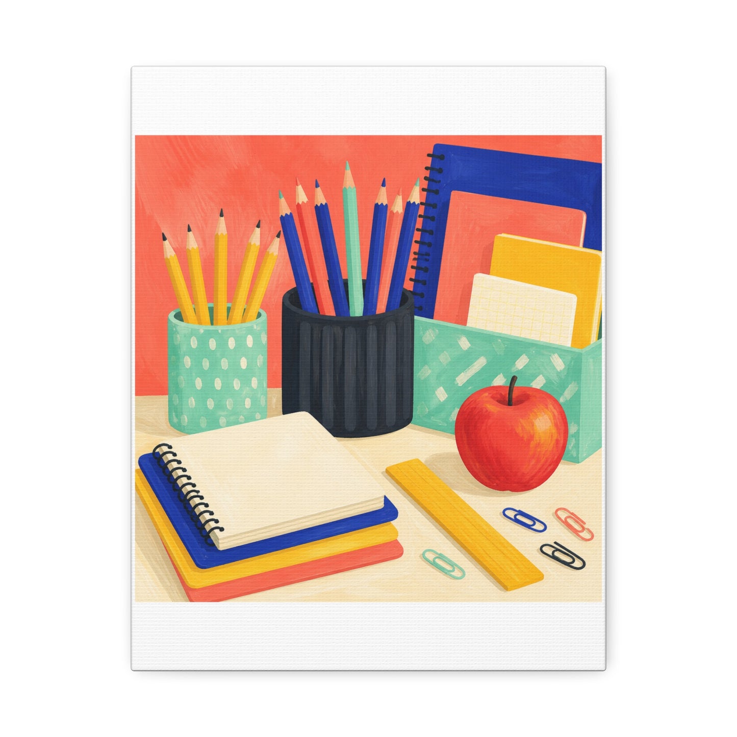 Colorful Teacher Desk Supplies Art Canvas Art