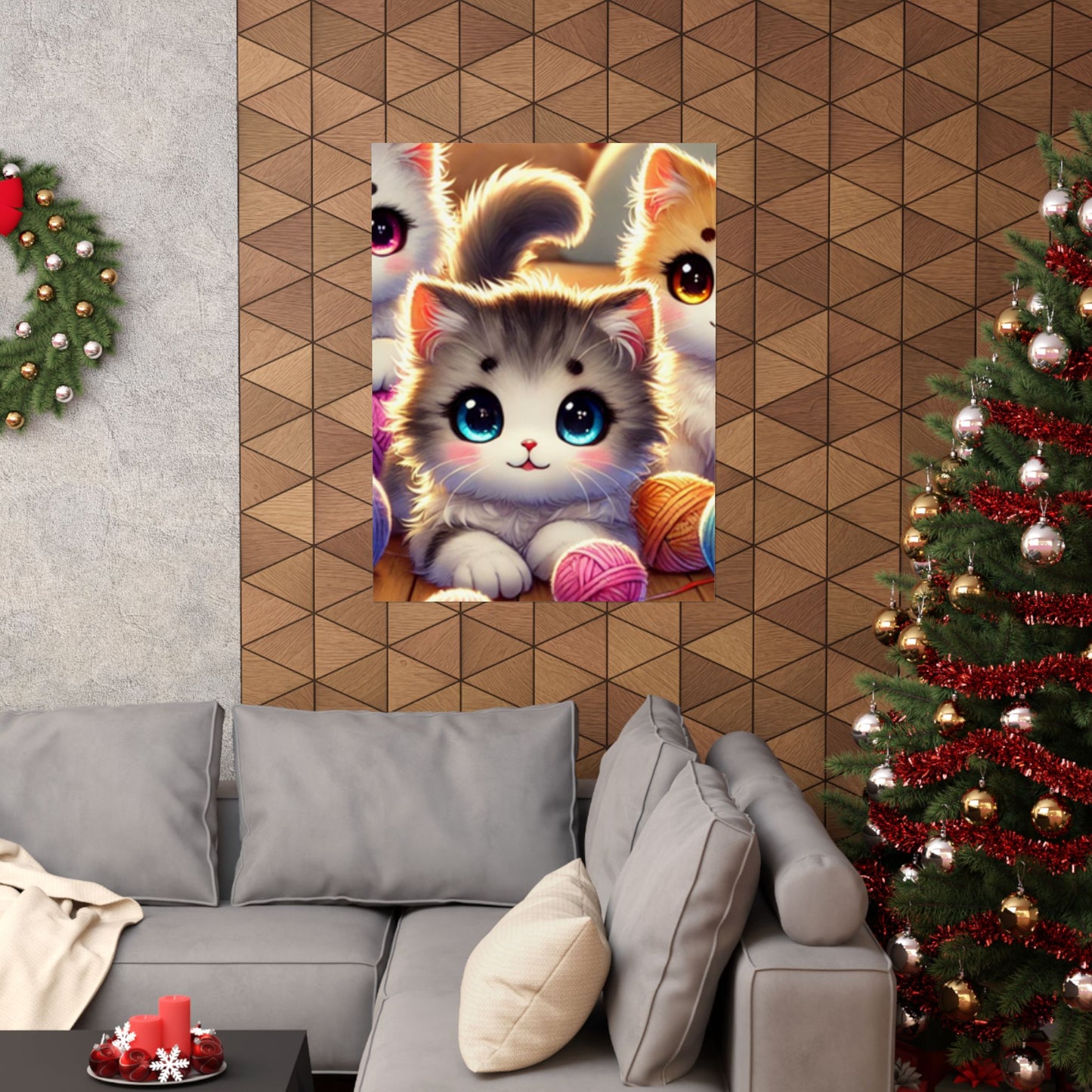 Cozy Yarn Kittens Cute Cat Poster Knitting Room Wall Art Decor