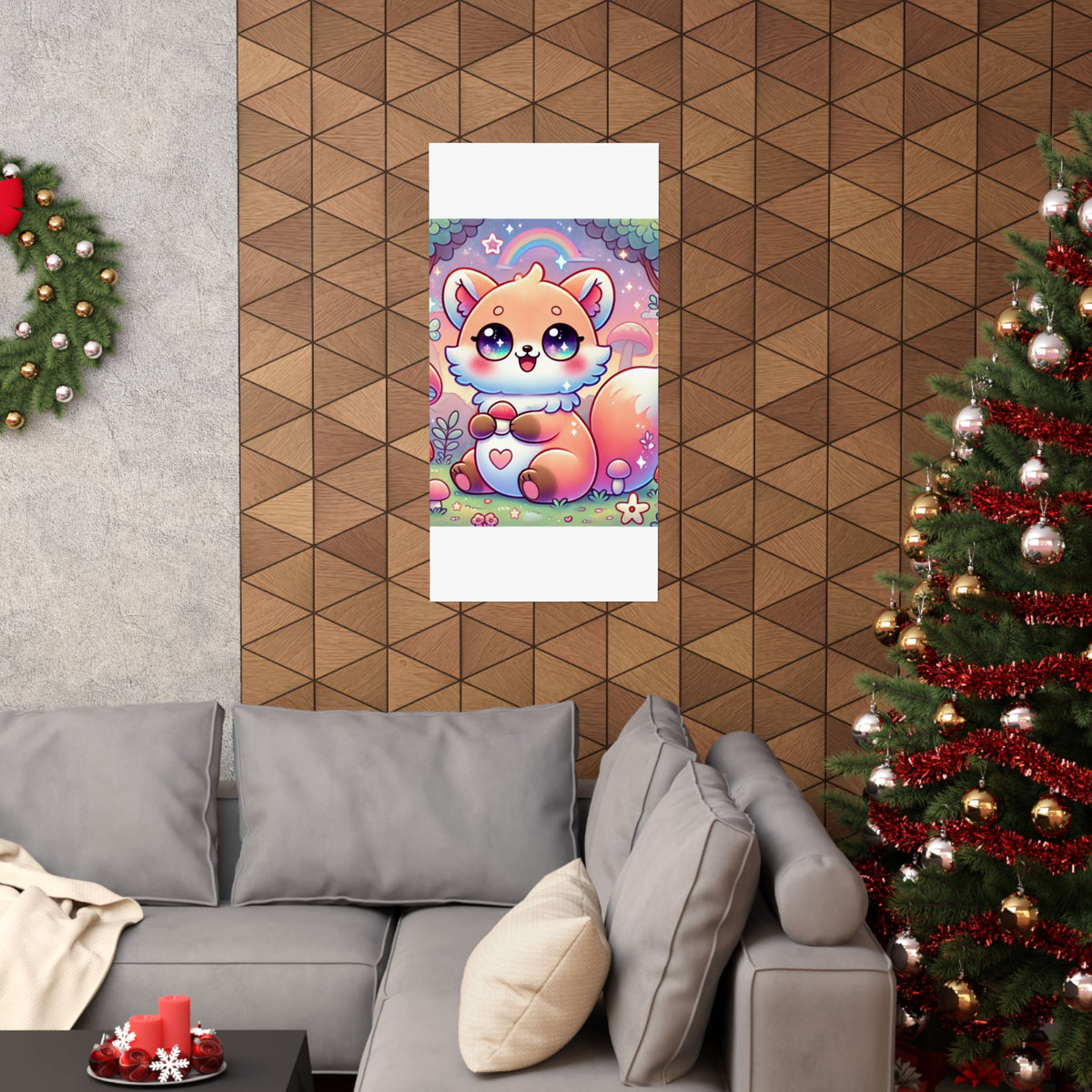 Pastel Woodland Fox Mushroom Kawaii Wall Art Poster