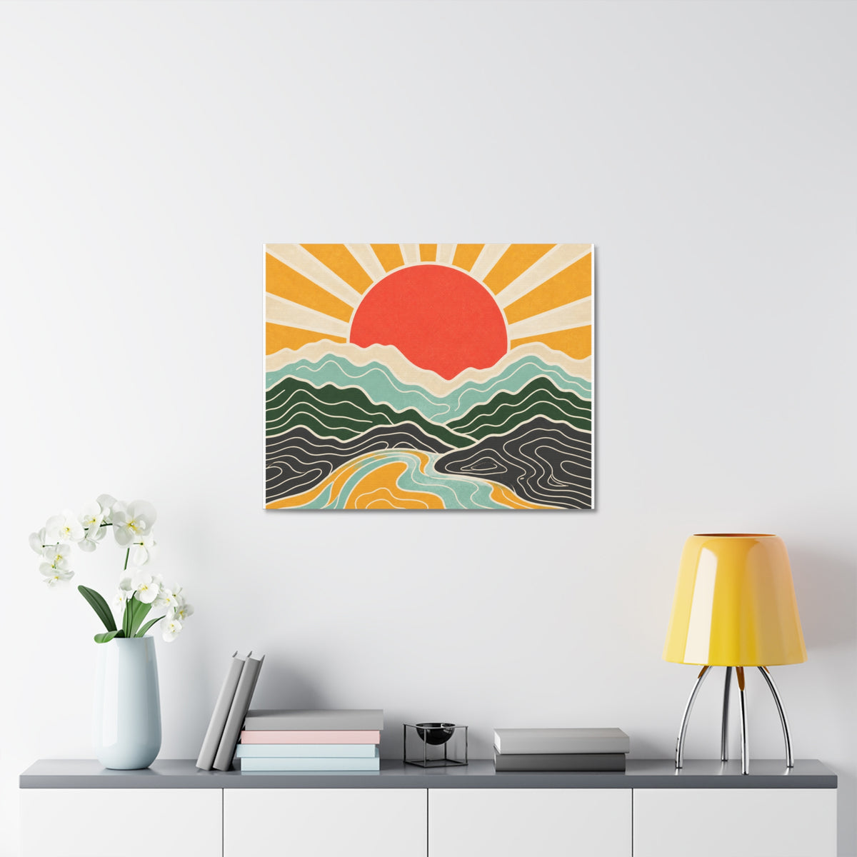 Topographic Sunrise Mid Century Mountain Canvas Art
