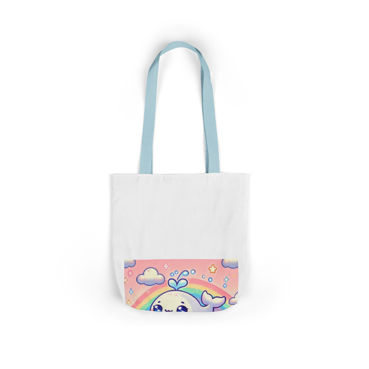 Kawaii Rainbow Whale Pastel Cloud Canvas Tote Bag