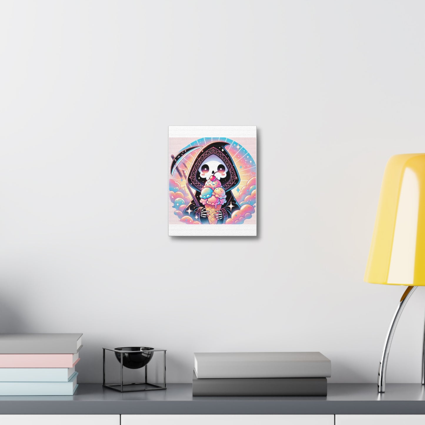 Cute Grim Reaper Ice Cream Pastel Canvas Art