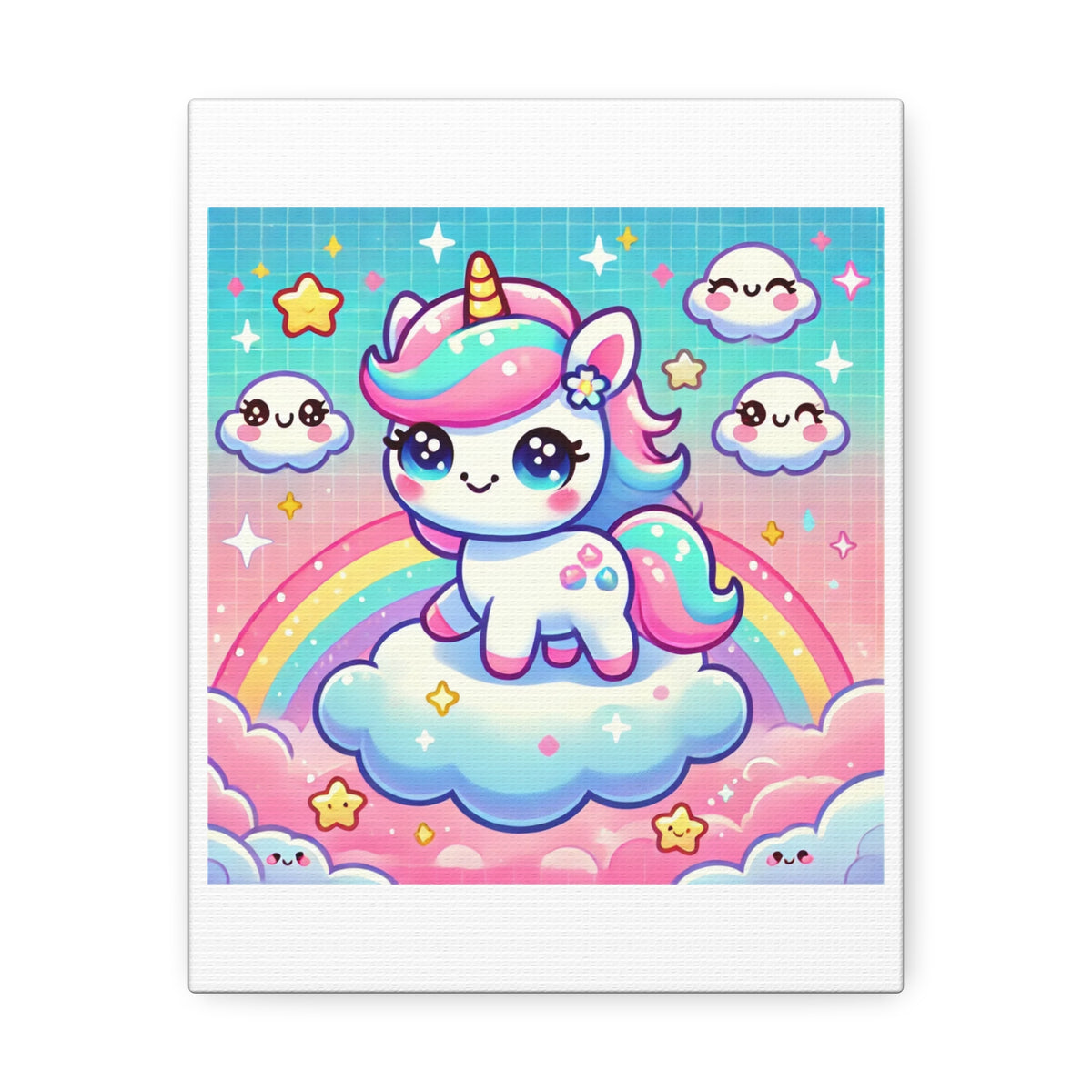 Pastel Rainbow Unicorn Cloud Kawaii Canvas Wall Art