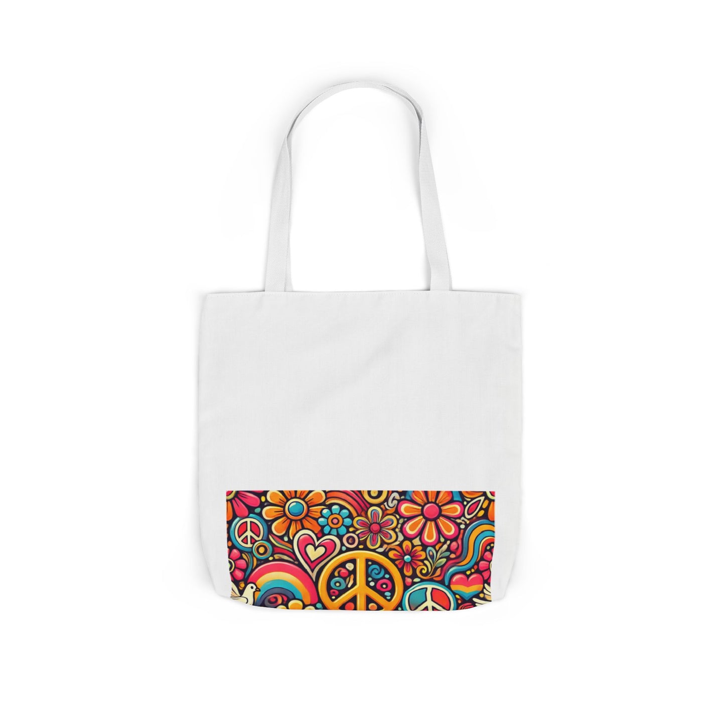 Colorful Peace Floral Pattern Canvas Tote Bag