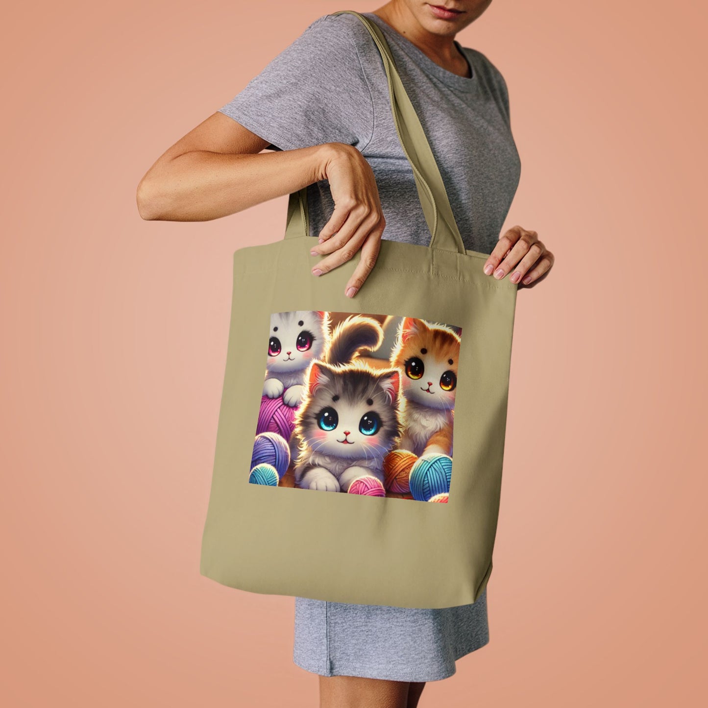 Cozy Yarn Kittens Cute Cat Lover Knitting Tote Bag for Crafters