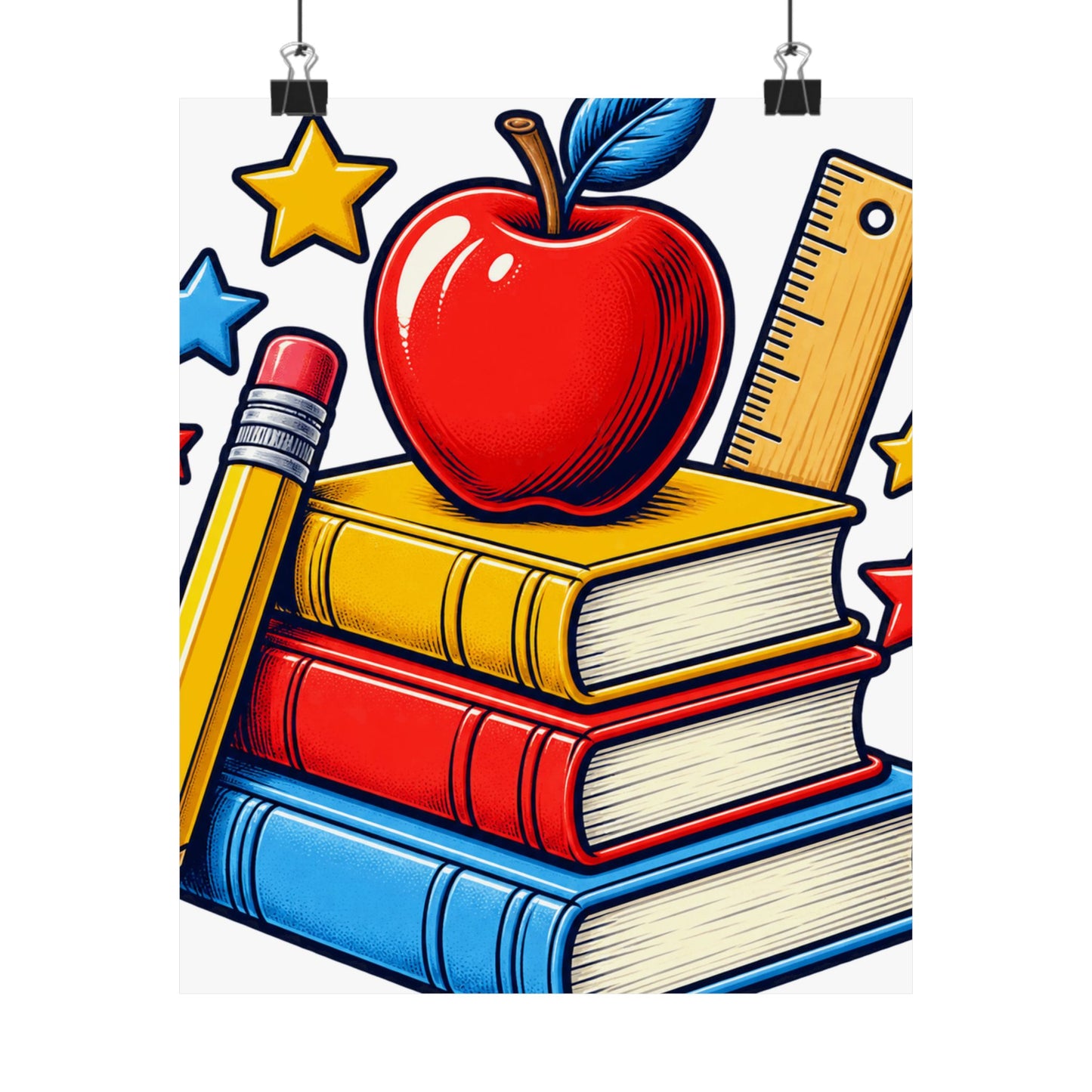 Retro School Books Apple Teacher Appreciation Art Poster