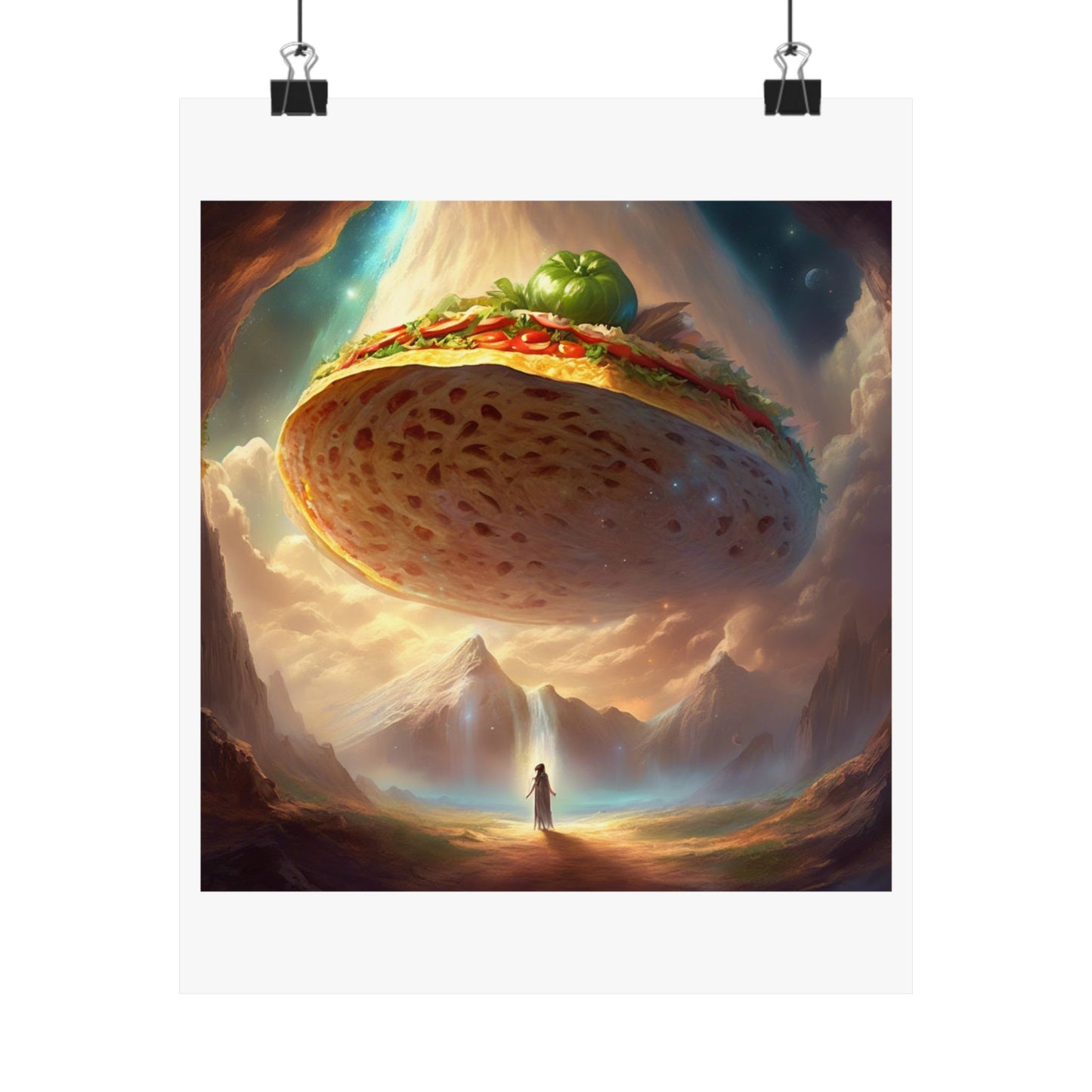 Cosmic Taco UFO Surreal Food Fantasy Art Poster
