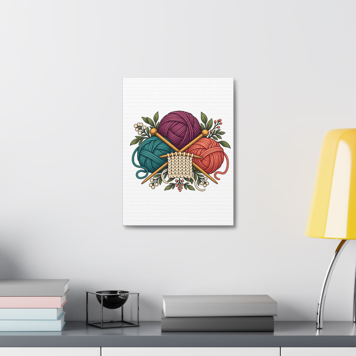 Retro Yarn and Knitting Botanical Art Canvas