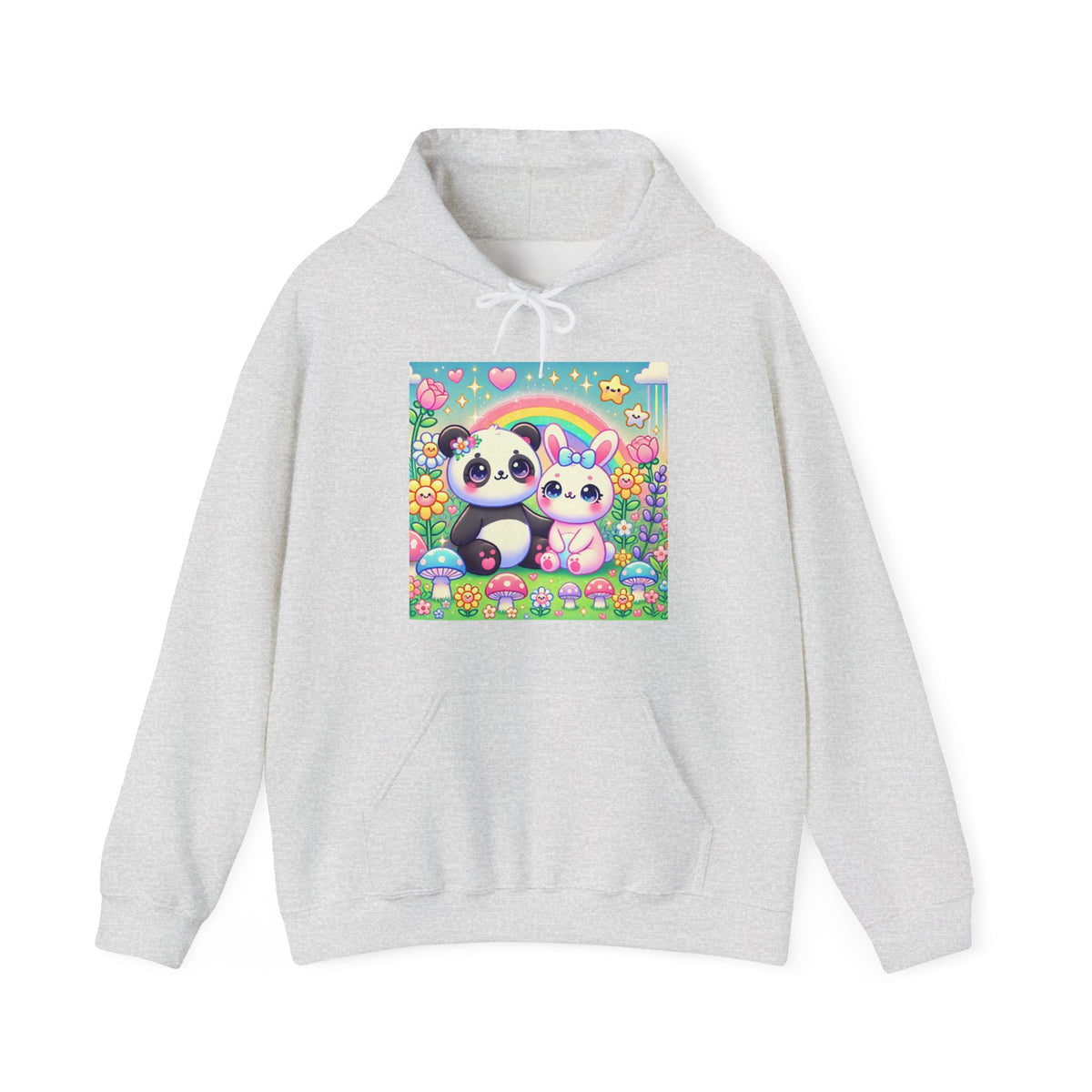 Pastel Panda and Bunny Rainbow Garden Hoodie