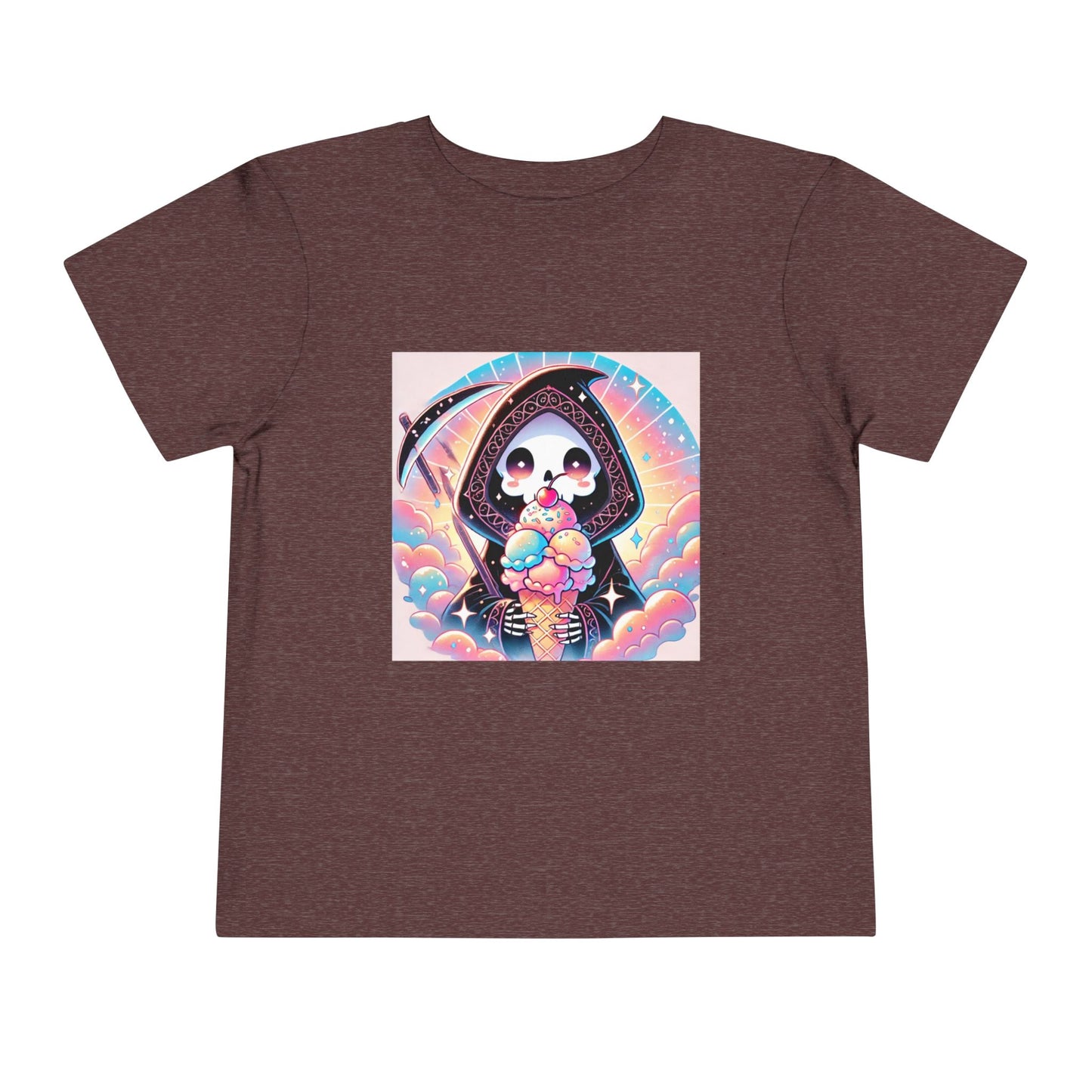 Grim Reaper with Ice Cream Kawaii Anime Toddler Tee - Adorable Short Sleeve Shirt for Kids - Fun & Stylish Gift Idea!
