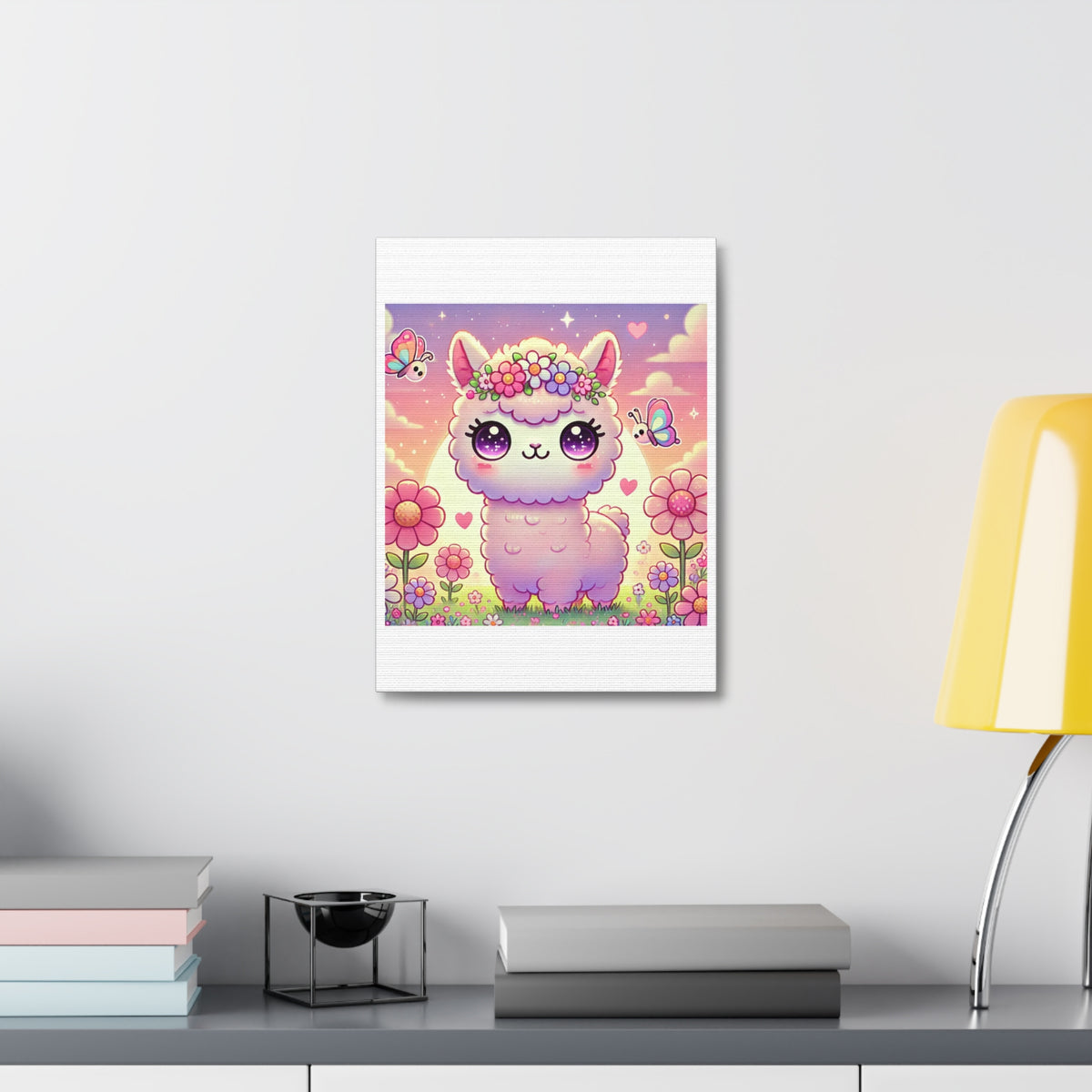 Pastel Floral Alpaca Garden Kawaii Canvas Wall Art