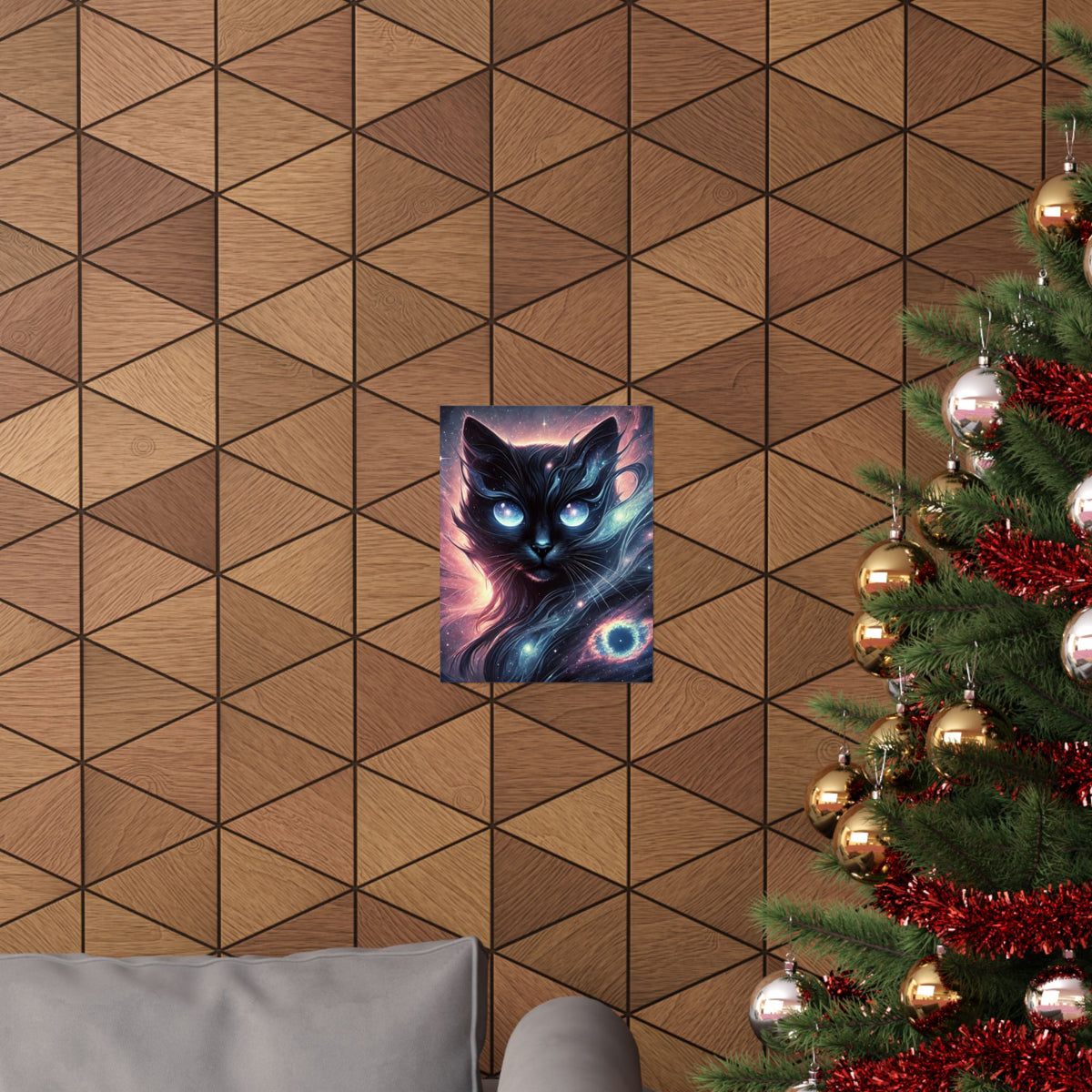 Cosmic Black Cat Galaxy Celestial Wall Art Poster