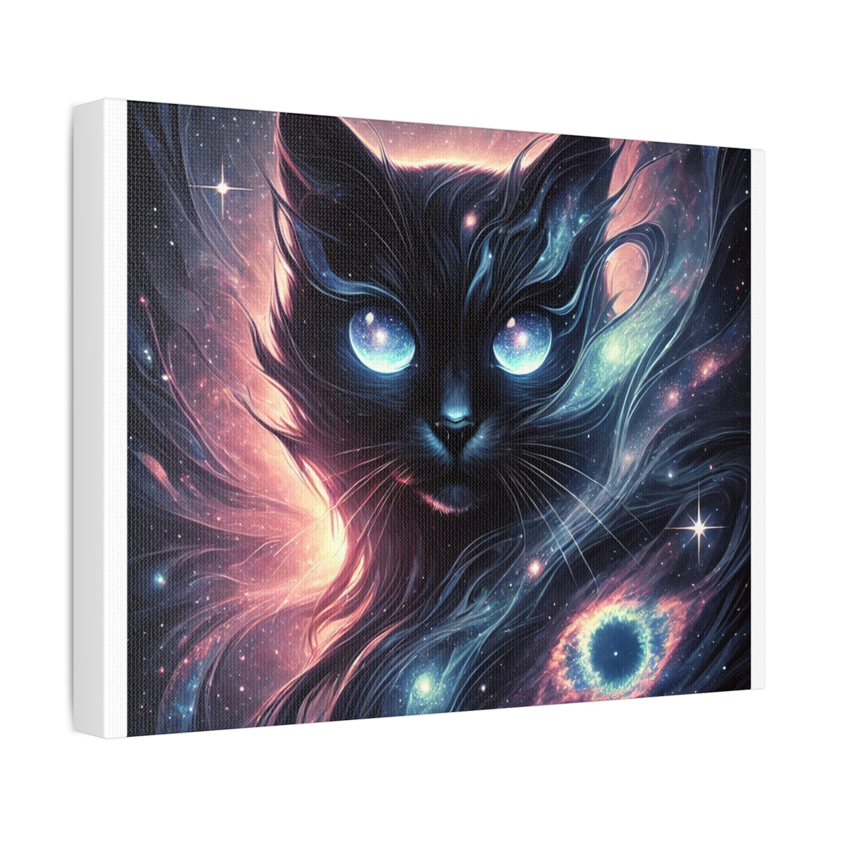 Cosmic Black Cat Galaxy Celestial Canvas Wall Art