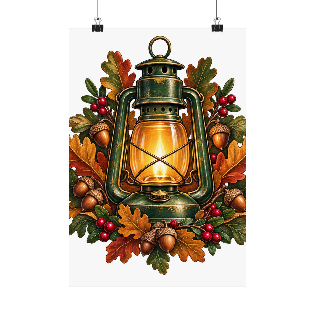 Autumn Oak Lantern and Acorns Poster