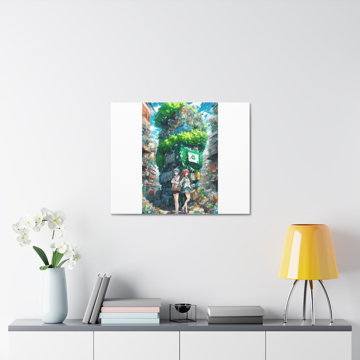 Urban Recycling Anime Friends Eco City Canvas Print