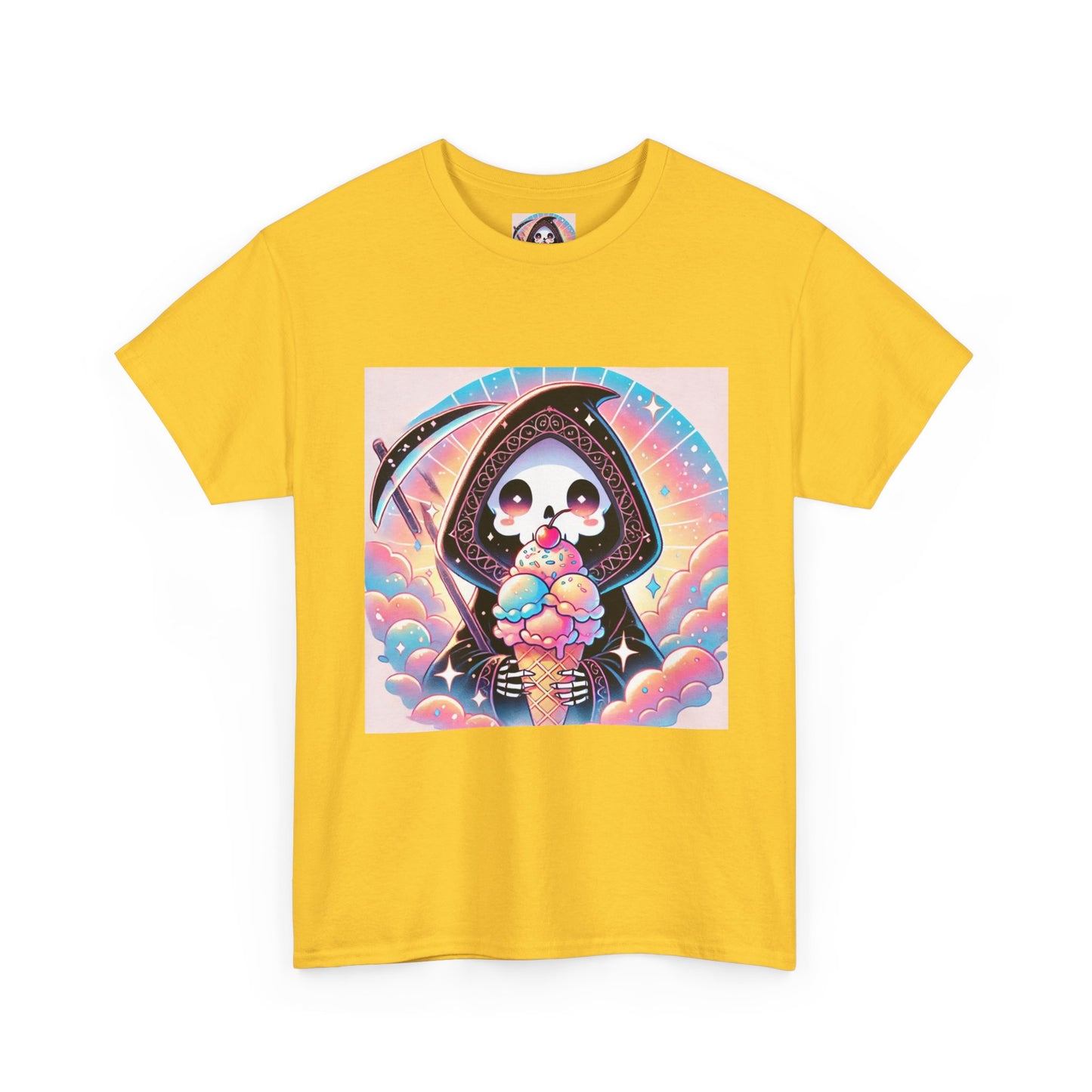 Grim Reaper with Ice Cream Kawaii Anime Unisex Heavy Cotton Tee - Fun & Stylish Graphic T-Shirt - Great Gift for Anime Fans!